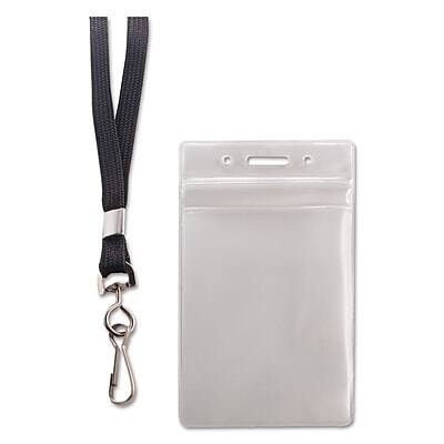 Front. Advantus - Resealable Id Badge Holder with Lanyard, 2 5/8" x 3 3/4", 20/pack - Black and Clear.