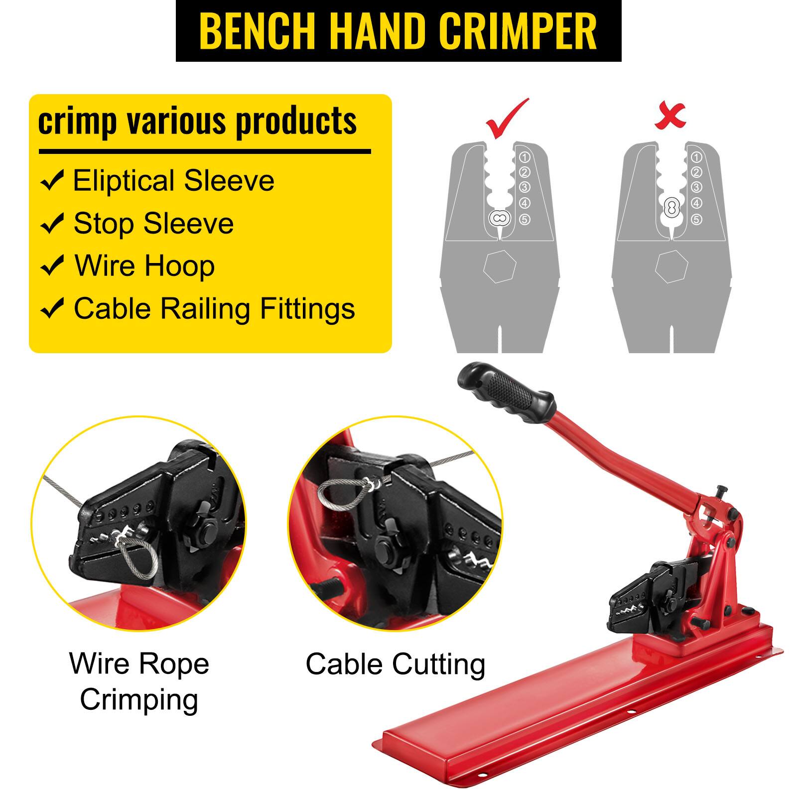 BENCH HAND CRIMPER

crimp various products
- Eliptical Sleeve
- Stop Sleeve
- Wire Hoop
- Cable Railing Fittings

Wire Rope Crimping
Cable Cutting