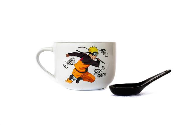 Front. Just Funky - Naruto Anime Ceramic Ramen Soup Mug with Spoon - Awesome 20 oz Coffee Cup for Office - White.