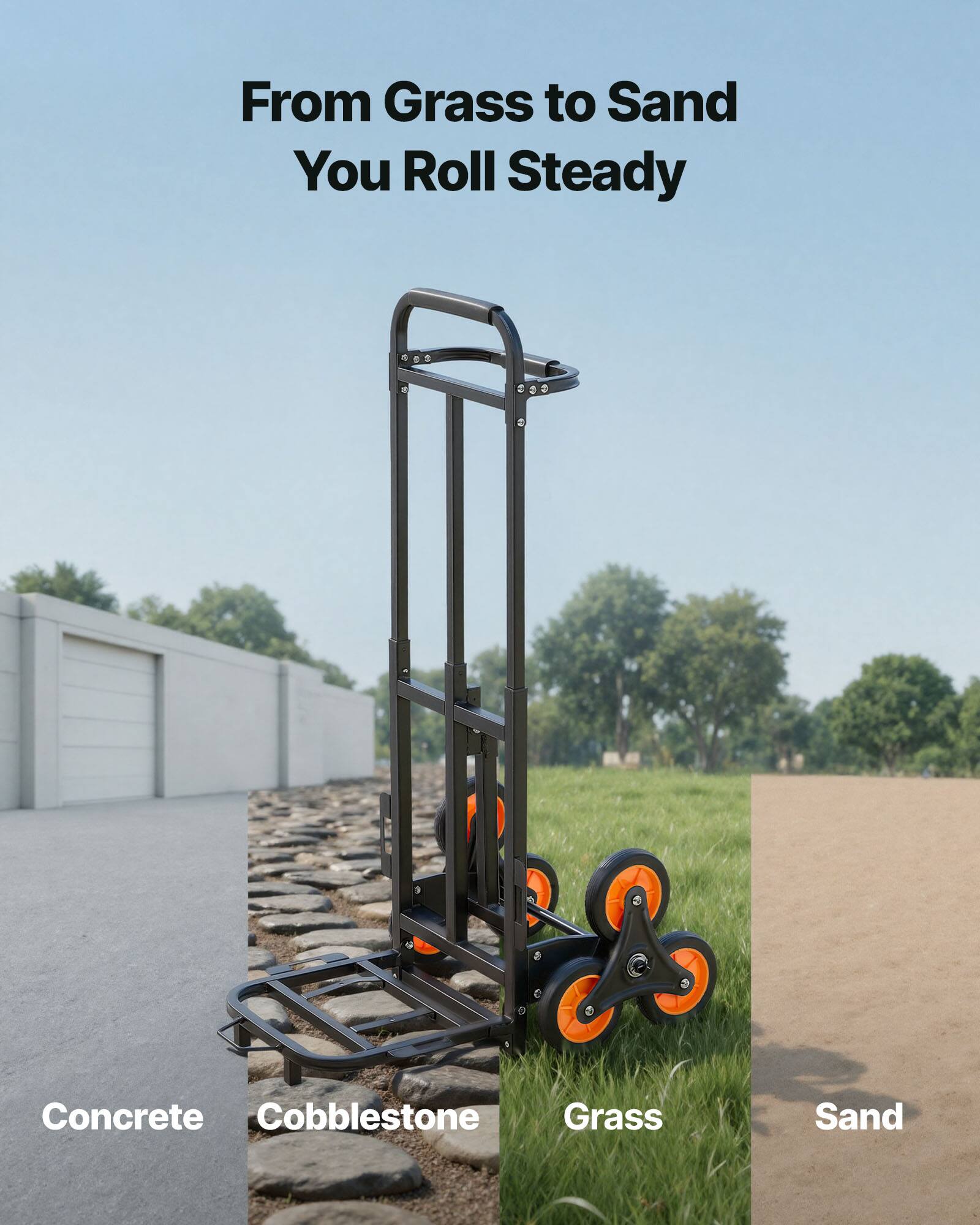 From Grass to Sand  
You Roll Steady  

Concrete  
Cobblestone  
Grass  
Sand