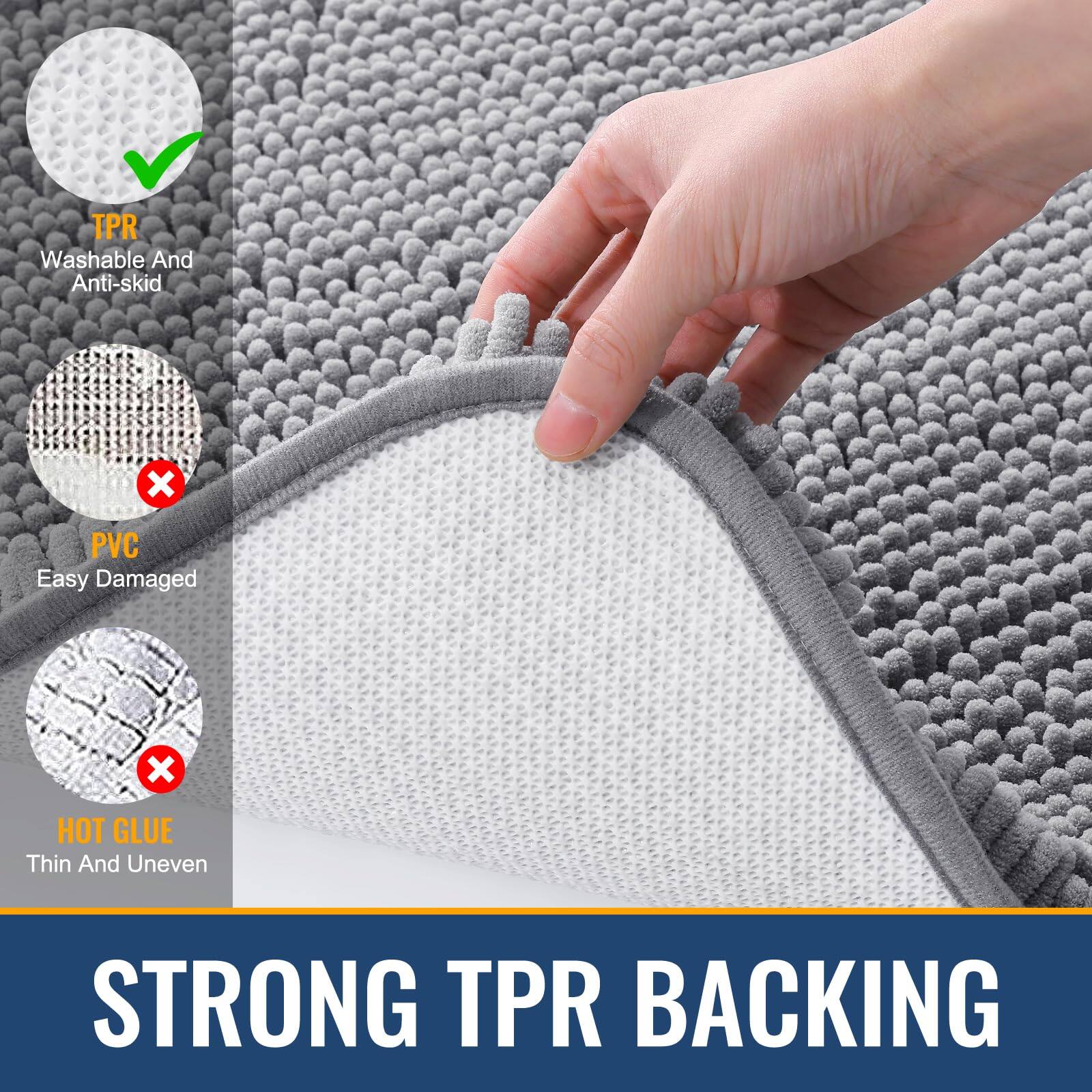 TPR Washable And Anti-skid  
PVC Easy Damaged  
HOT GLUE Thin And Uneven  

STRONG TPR BACKING