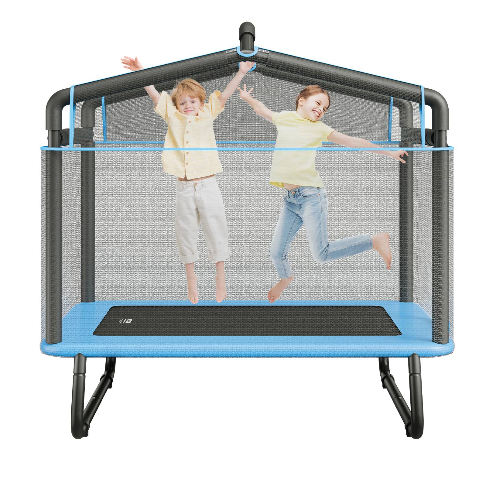 Front. VEVOR - 6FT Trampoline for Kids, 72" Indoor/Outdoor Toddlers Trampoline, Mini Baby Trampoline with Safety Enclosure Net - Blue.