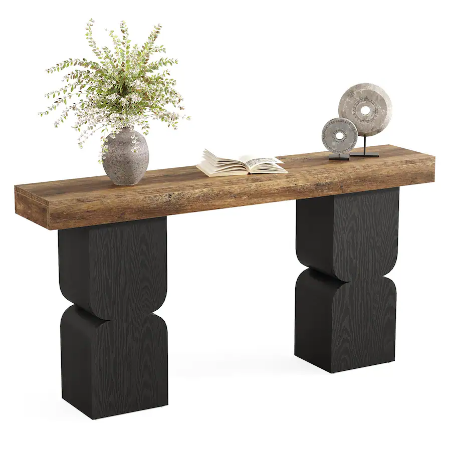Table Facing Tribesigns Console Table 63 in, Sturdy Appearance, Table Behind the ...