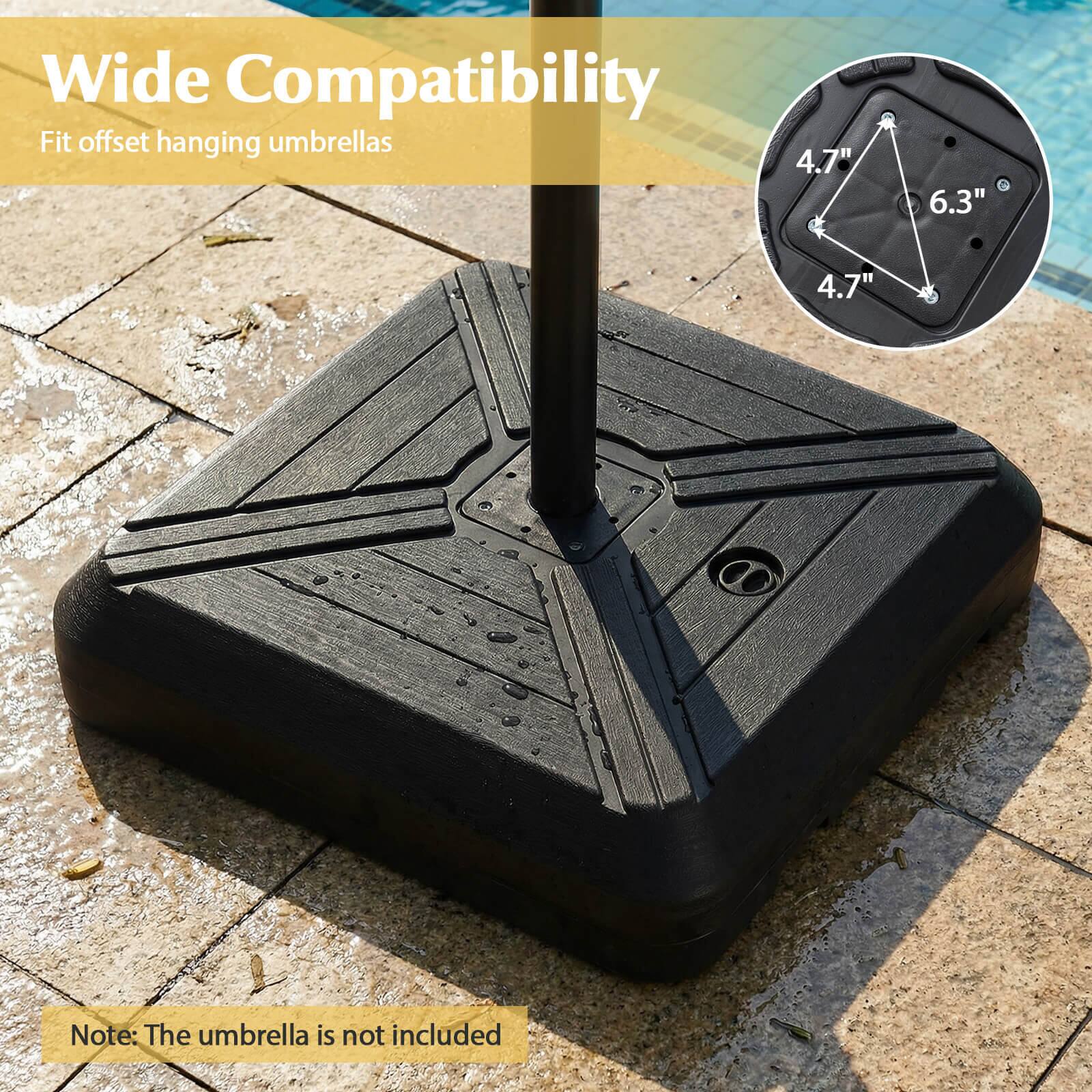 Wide Compatibility  
Fit offset hanging umbrellas  

4.7"  
6.3"  
4.7"  

Note: The umbrella is not included