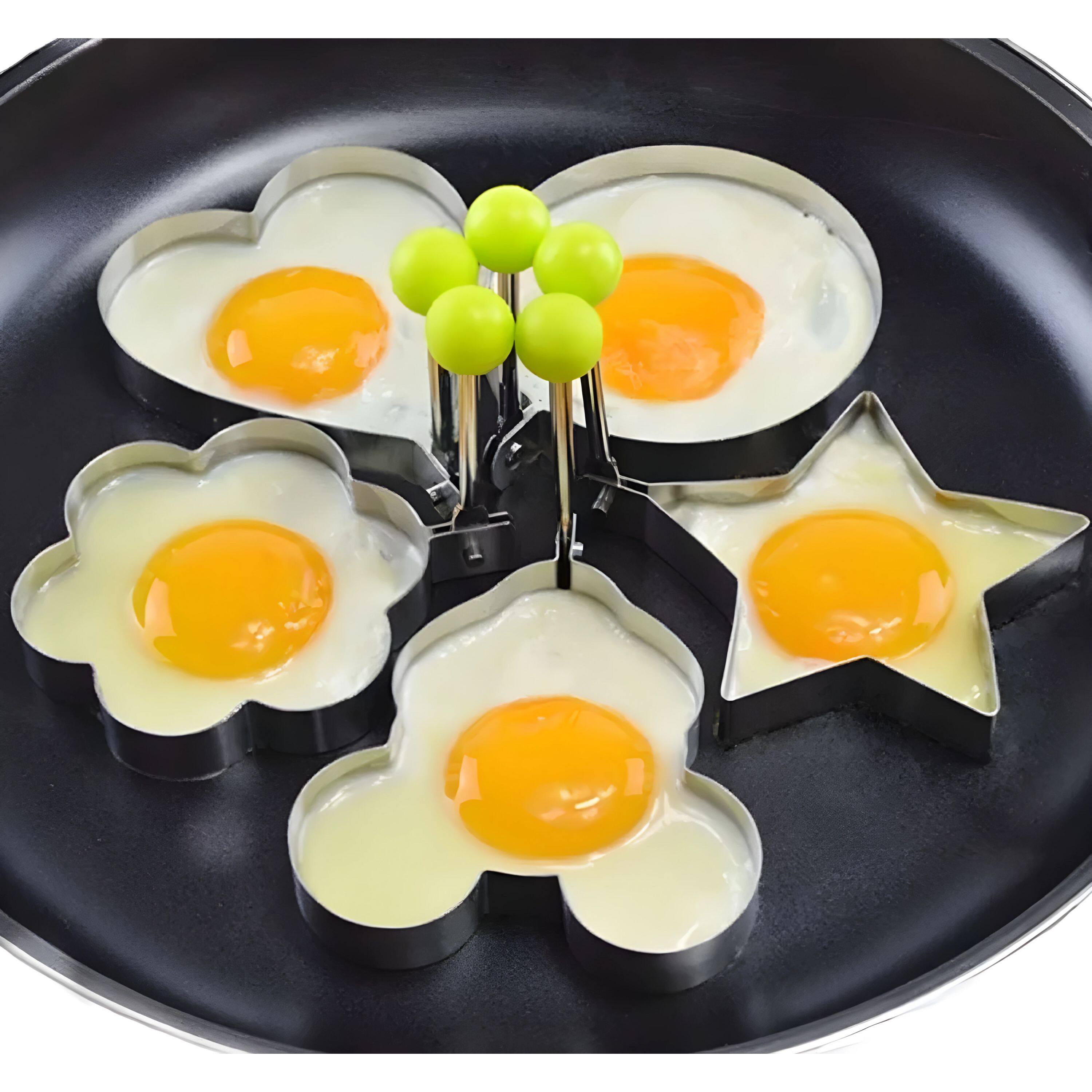 Back. Kitcheniva - Stainless Steel Egg & Pancake Rings Mold Tool Set 5 Pcs - Silver.