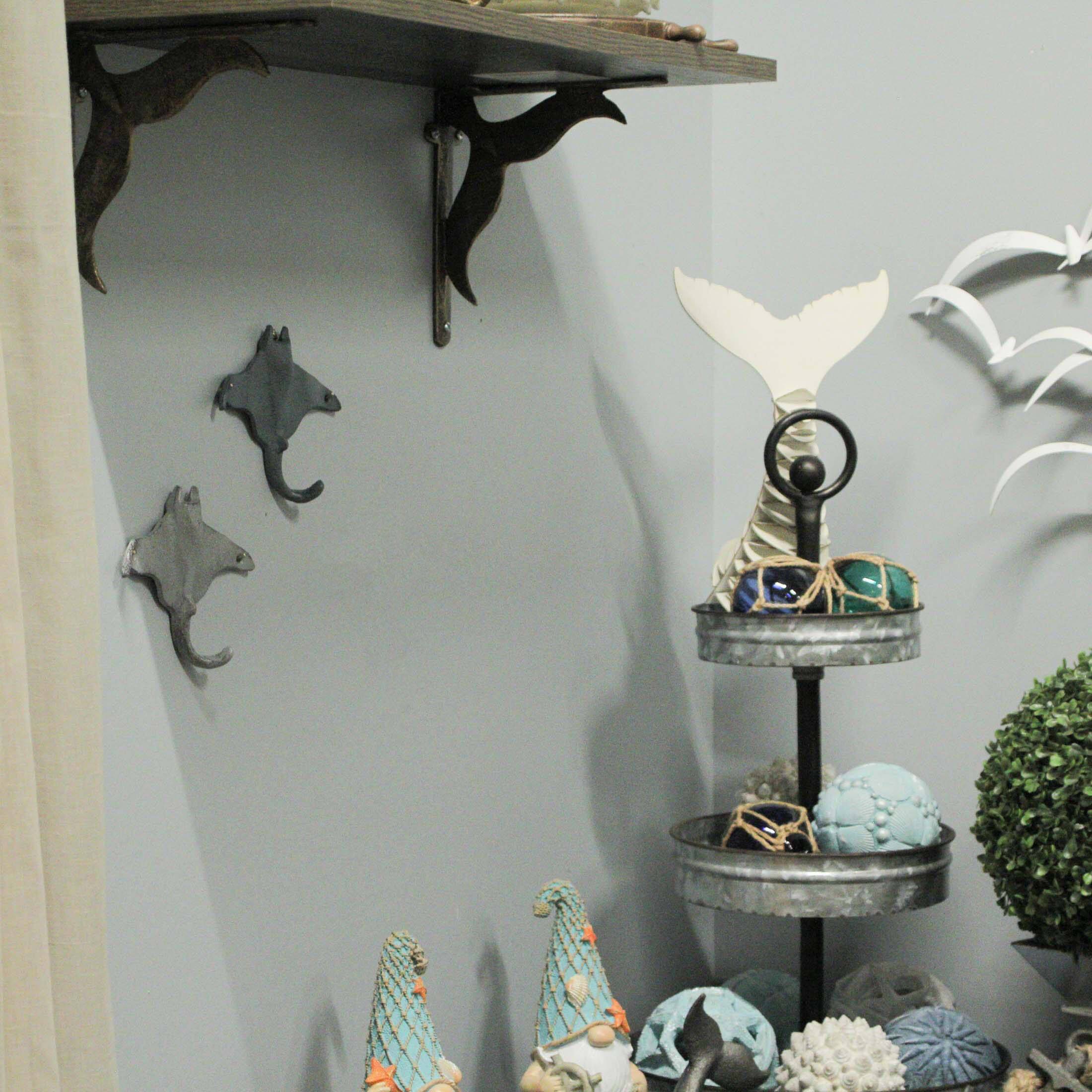 Alt View 3. Zeckos - Set of 2 Cast Iron Stingray Wall Hooks Blue Gray Coastal Nautical Decor - Multicolored.