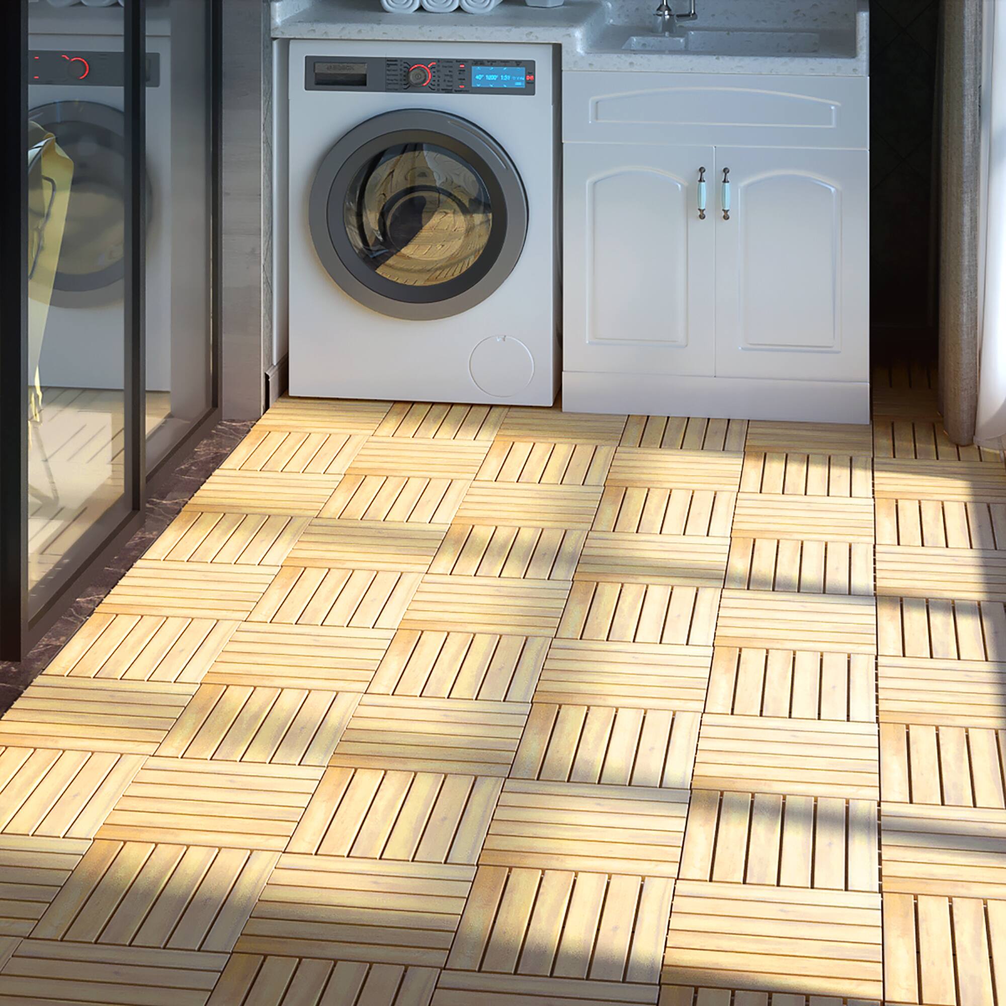 Alt View 8. Costway - Costway 10PCS 12" x 12" Acacia Wood Deck Tiles Interlocking Patio Pavers Stripe Pattern - Brown.