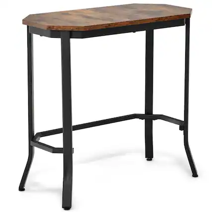 Front. Kadyn - Nightstand,Coffee Side Table,Narrow End Table with Rustic Wood Grain and Stable Steel Frame-Rustic Brown - Brown.