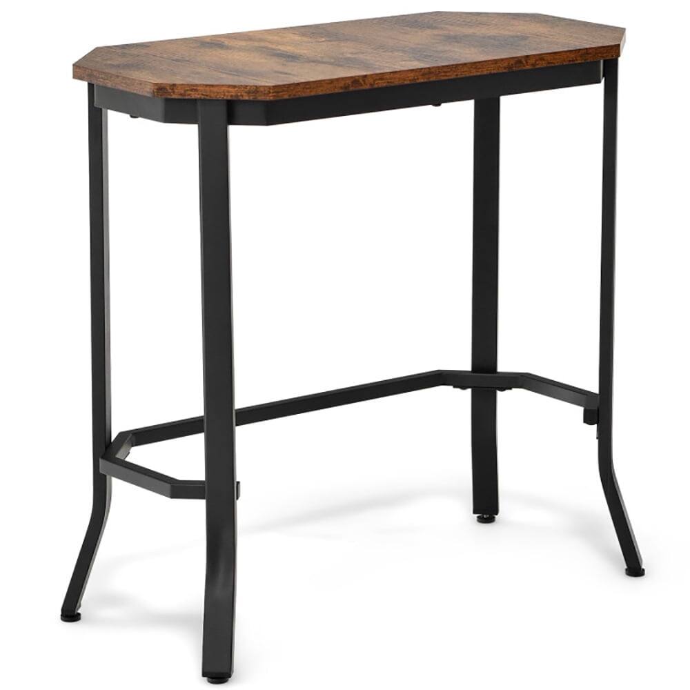 Front. Kadyn - Nightstand,Coffee Side Table,Narrow End Table with Rustic Wood Grain and Stable Steel Frame-Rustic Brown - Brown.