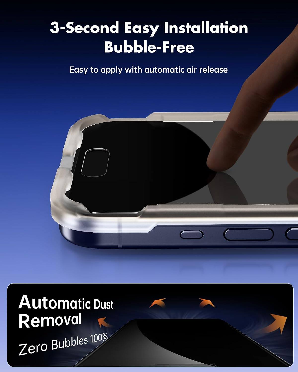 3-Second Easy Installation Bubble-Free  
Easy to apply with automatic air release  
Automatic Dust Removal  
Zero Bubbles 100%