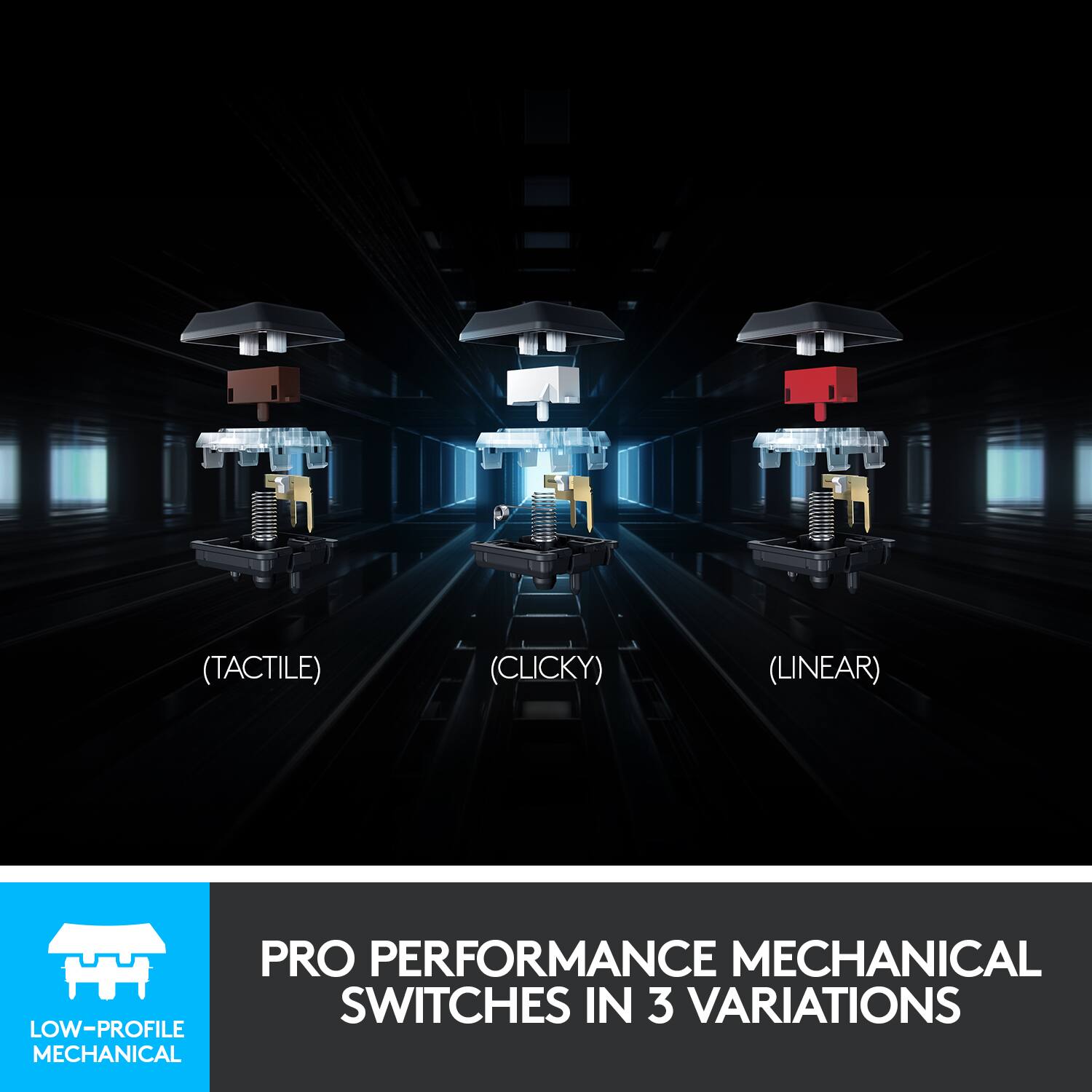 PRO PERFORMANCE MECHANICAL SWITCHES IN 3 VARIATIONS: TACTILE (CLICKY) (LINEAR)