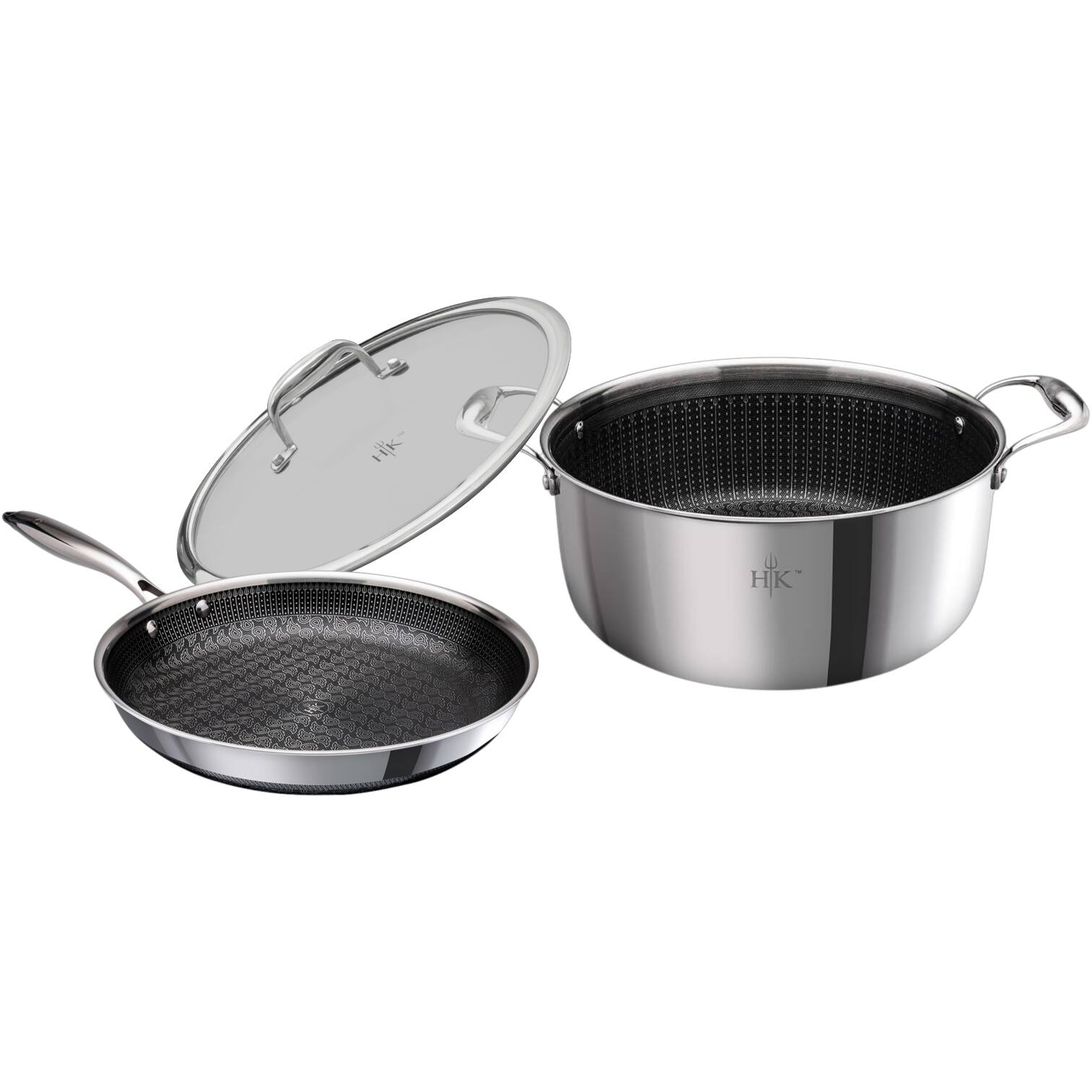 Back. Hell's Kitchen - Hell's Kitchen Hybrid 3-Piece Pot and Pan Starter Set with Lid - Stainless Steel.