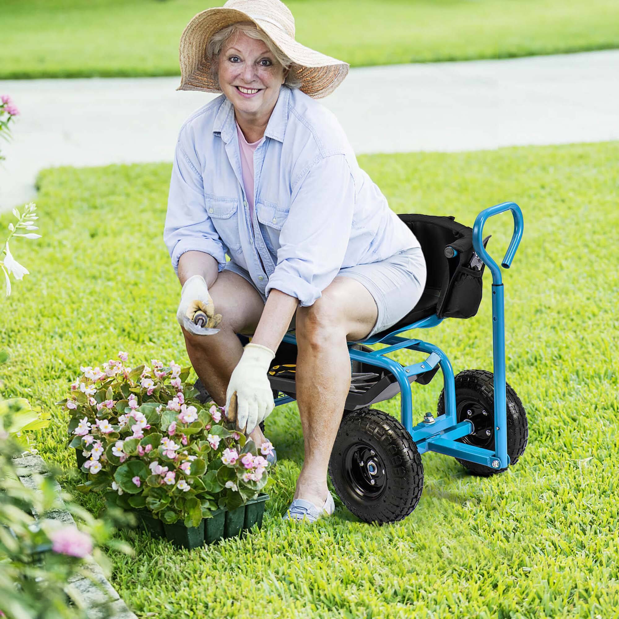 Alt View 1. Costway - Costway Rolling Garden Cart Height Adjustable Scooter with Swivel Seat & Tool Storage - Blue.