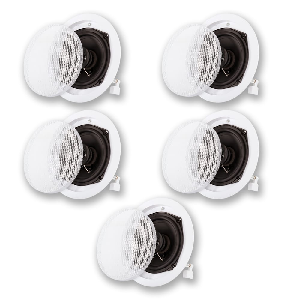 Front. Acoustic Audio by Goldwood - R191 in Ceiling/in Wall 5 Piece Speaker Set 2 Way Home Theater New R191-5S - Paintable White.