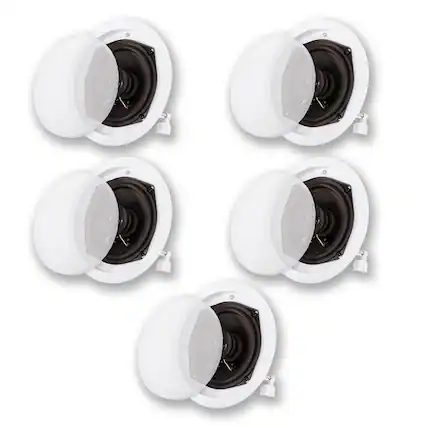 Front. Acoustic Audio by Goldwood - R191 in Ceiling/in Wall 5 Piece Speaker Set 2 Way Home Theater New R191-5S - Paintable White.