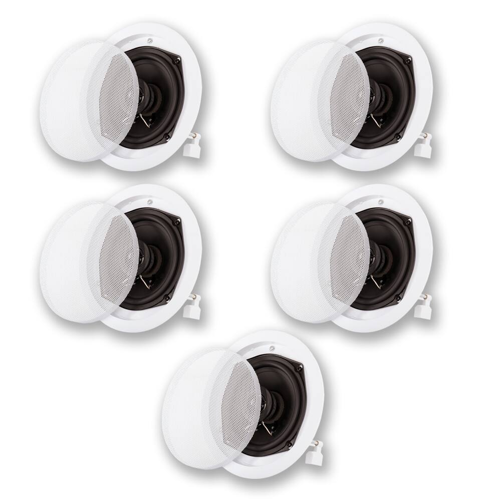 Front. Acoustic Audio by Goldwood - R191 in Ceiling/in Wall 5 Piece Speaker Set 2 Way Home Theater New R191-5S - Paintable White.