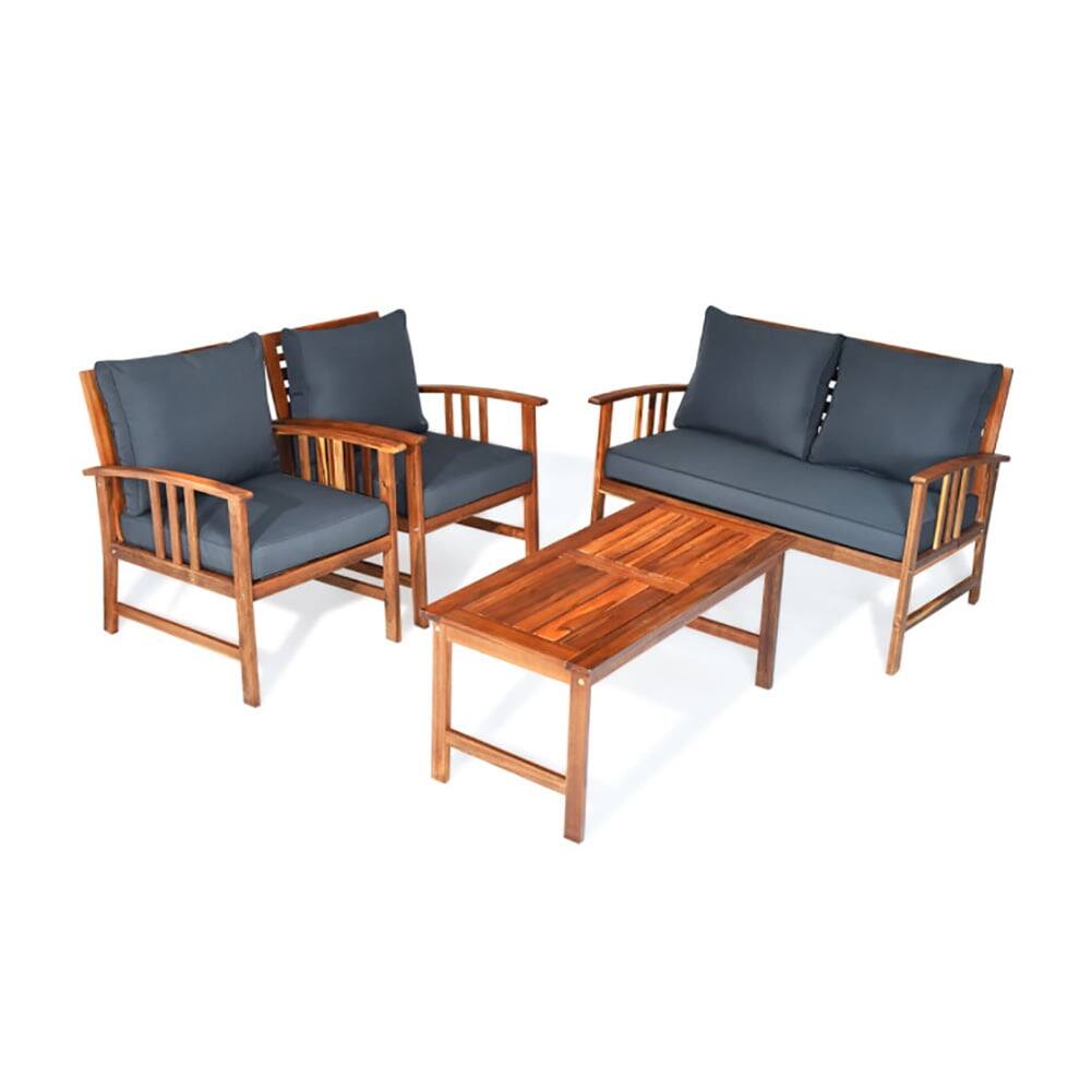 Alt View 1. Kadyn - 4 Pieces Wooden Patio Conversation Furniture Sets Sofa Chair with Cushion, Outdoor Garden Table for Yard and Bistro - Gray.