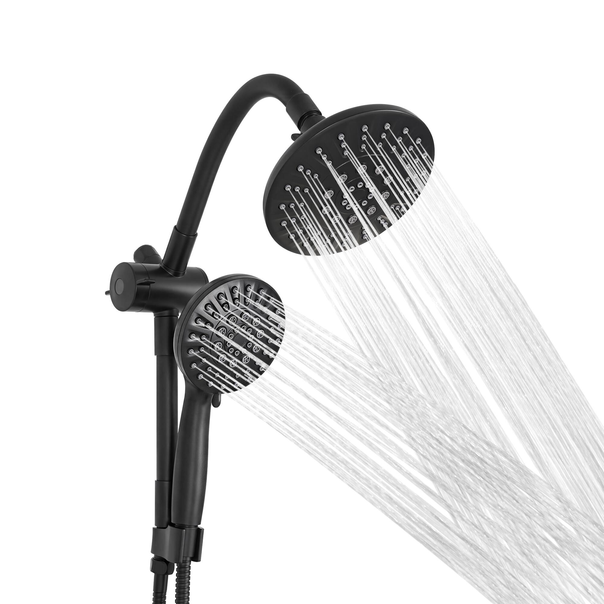 Angle. Akicon - Akicon Shower System with Rain Shower Head and Handheld 6-Mode Spray Combo Bendable Goose Neck Shower Arm in Black - Black.