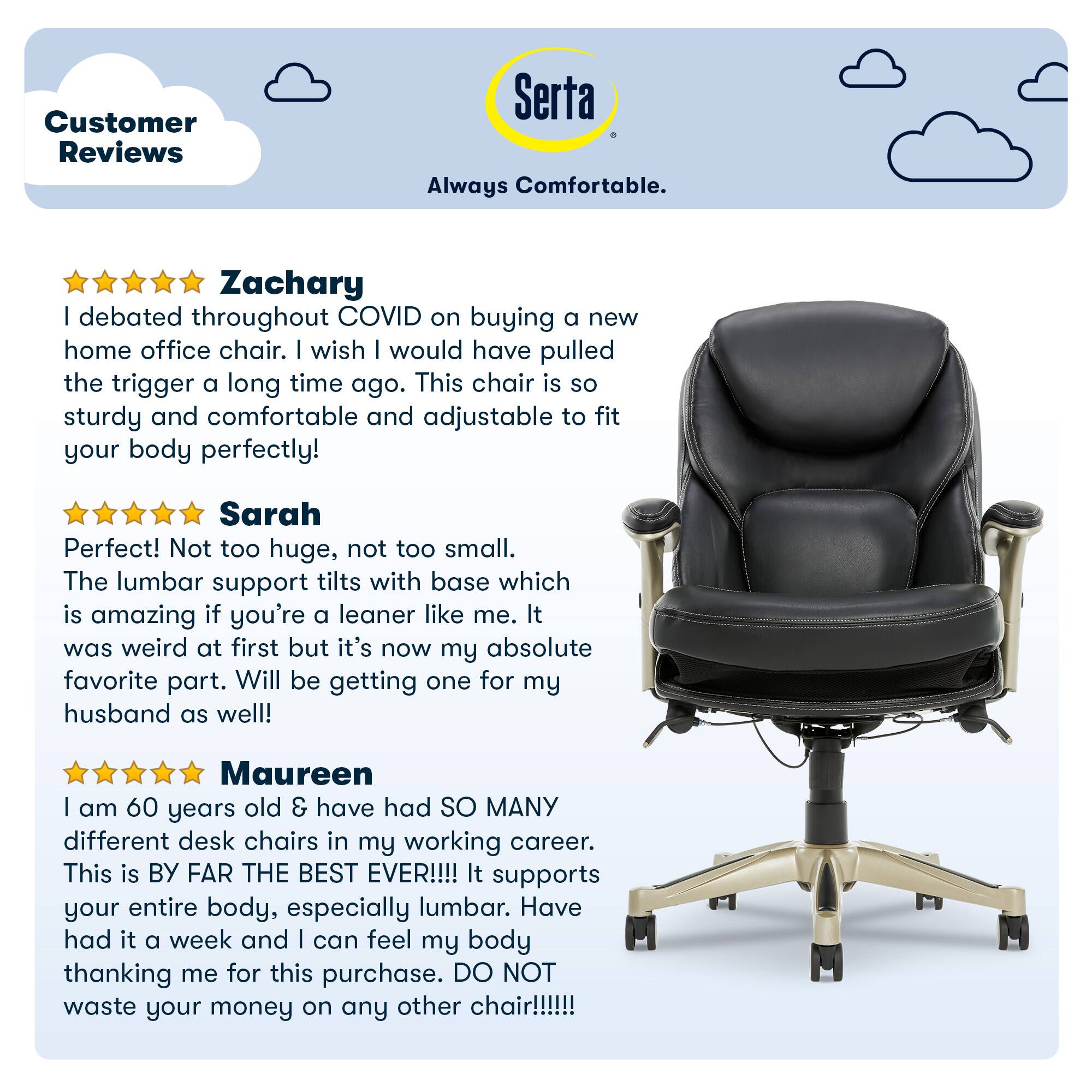 Alt View 20. Serta - Upholstered Back in Motion Health & Wellness Office Chair with Adjustable Arms - Bonded Leather - Black.
