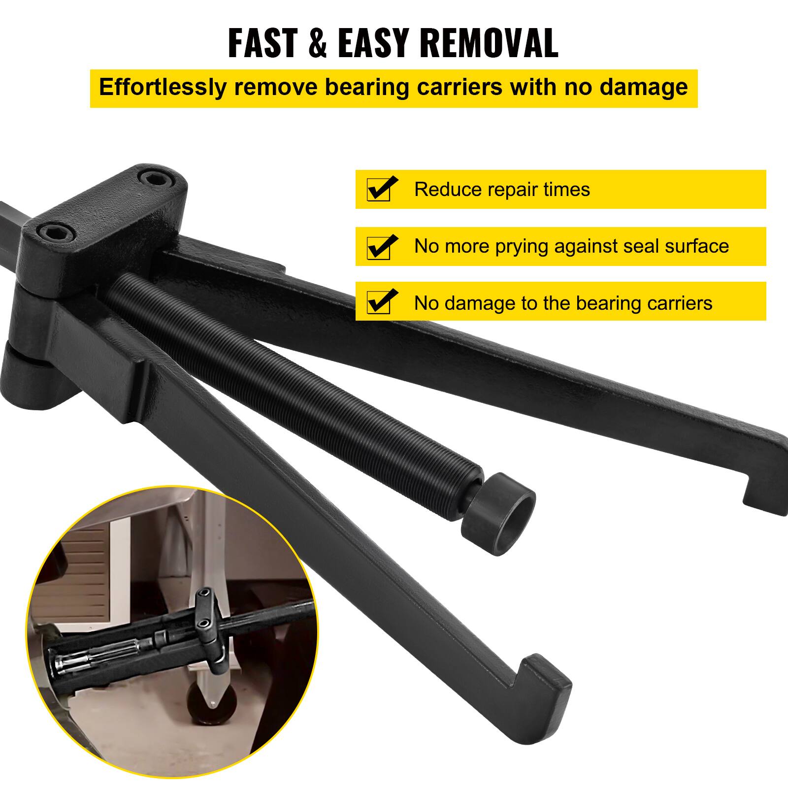 FAST & EASY REMOVAL  
Effortlessly remove bearing carriers with no damage

- Reduce repair times
- No more prying against seal surface
- No damage to the bearing carriers