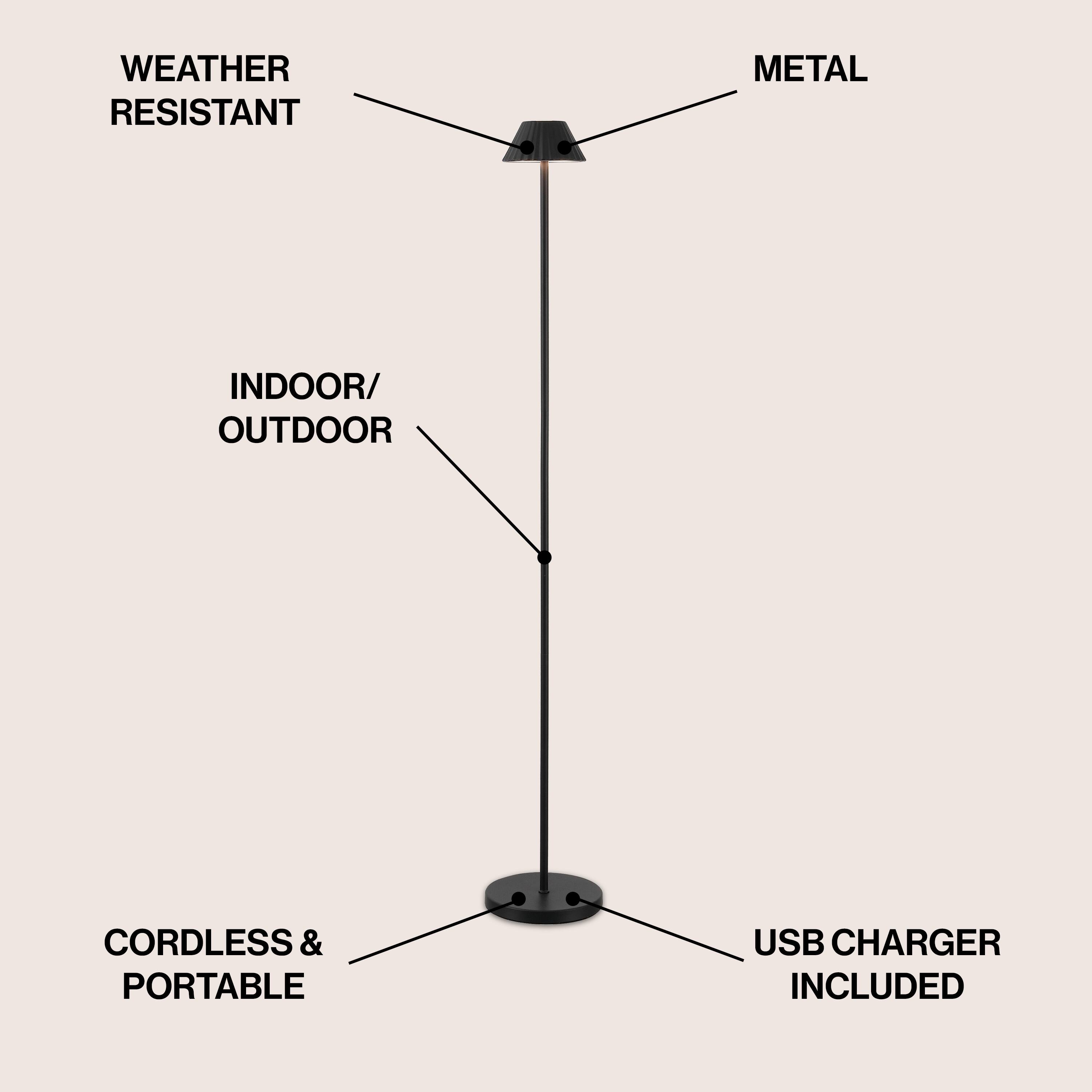 WEATHER RESISTANT METAL INDOOR/ OUTDOOR CORDLESS & PORTABLE USB CHARGER INCLUDED