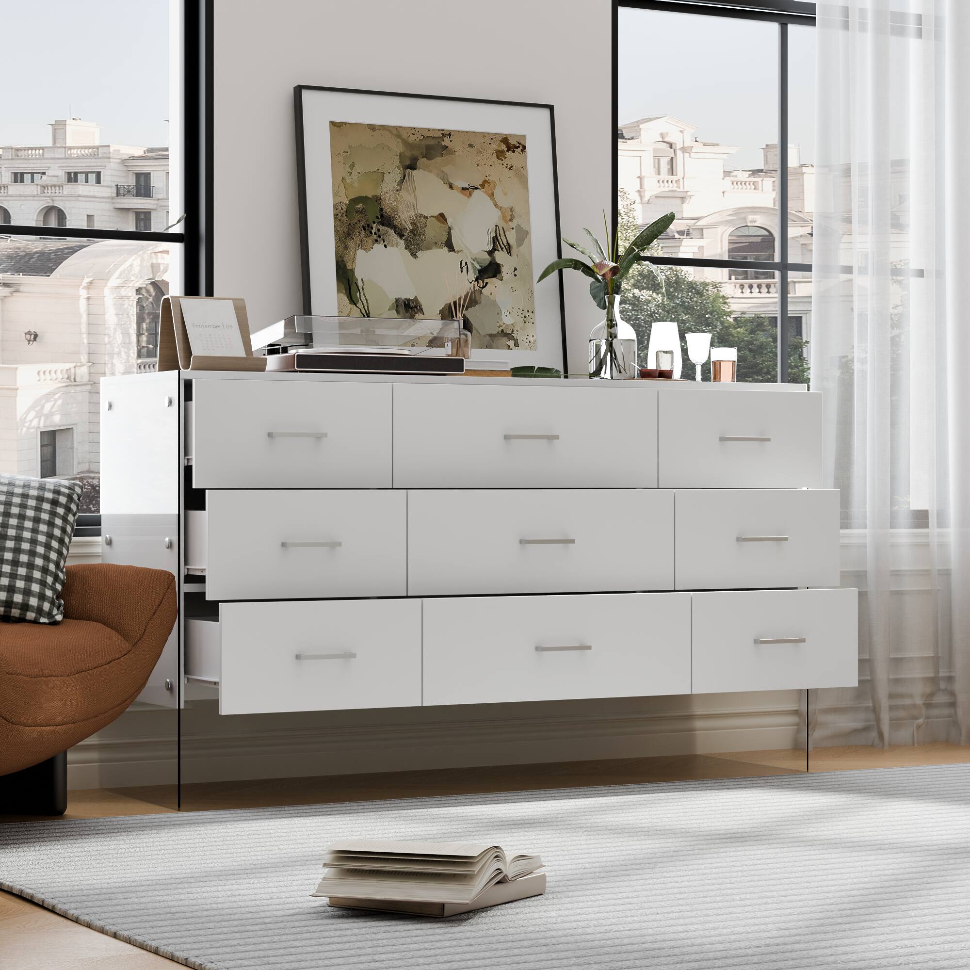 Alt View 1. Famapy - Famapy Modern Dresser: Tempered Glass Legs & Anti - Tipping Safety - White.