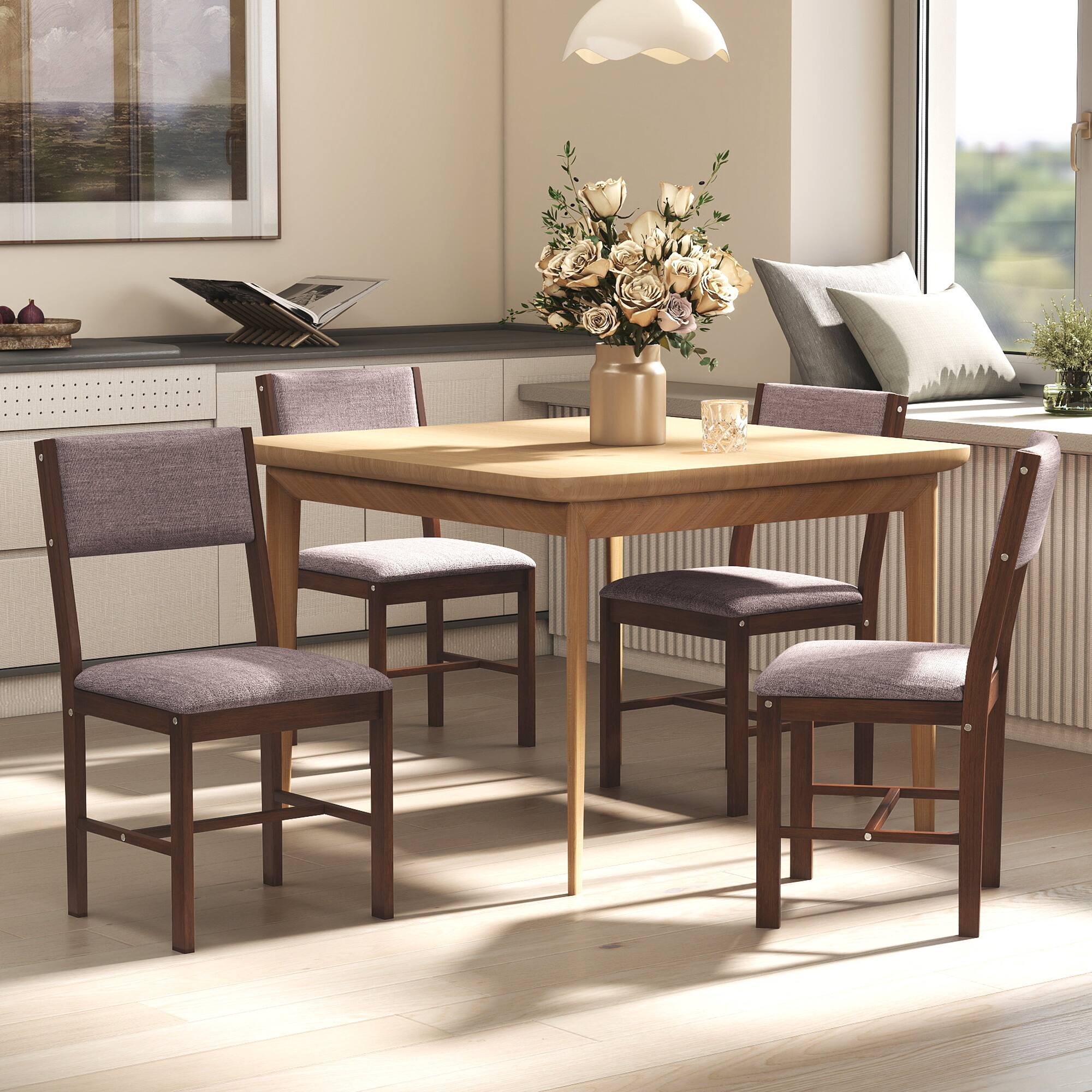 Alt View 7. Homcom - Dining Chairs Set of 4, Linen Fabric Kitchen Chairs with Rubberwood Legs for Dining Room - Brown and Light Brown.