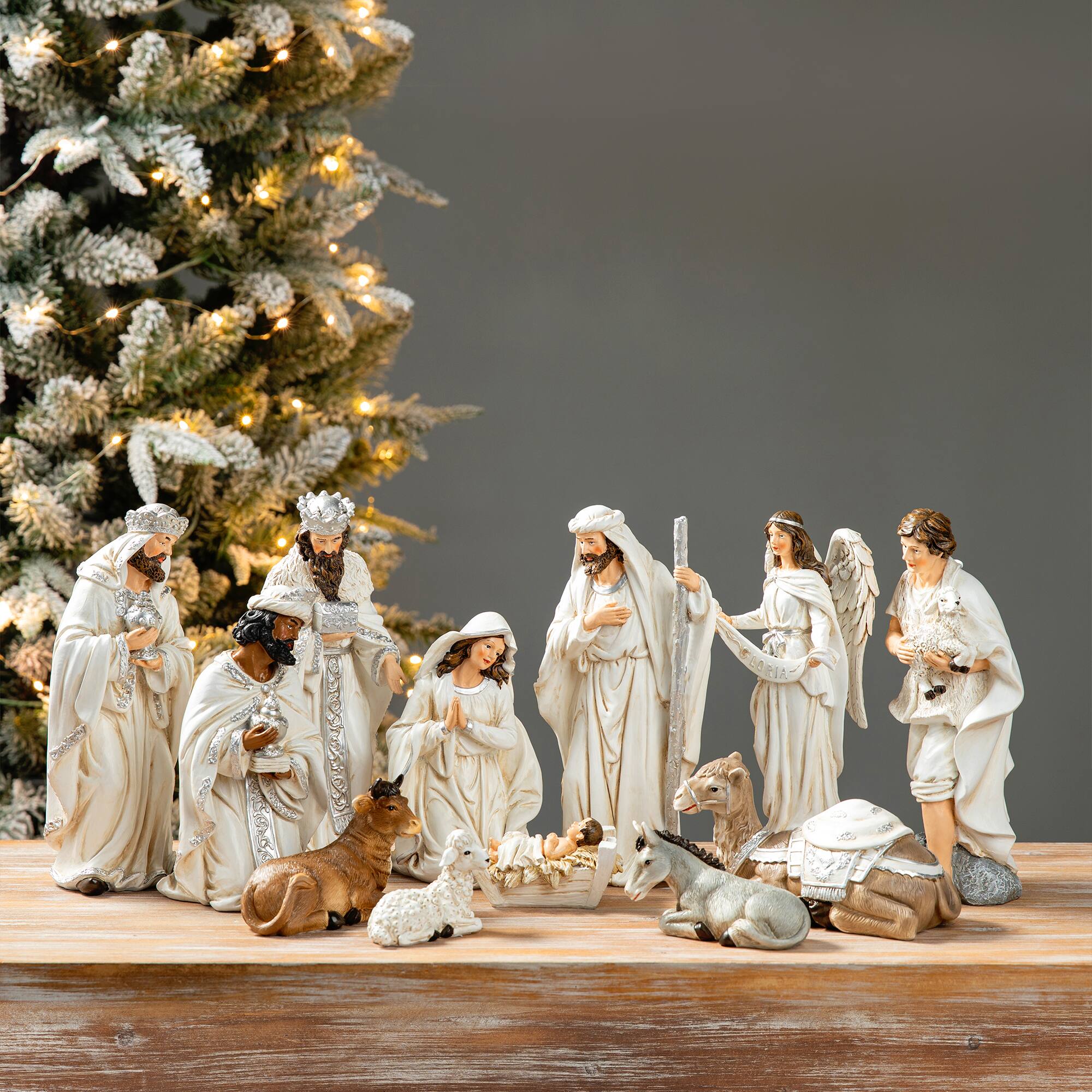 Glitzhome 12pcs Resin Nativity Figurine Set Ivory - Best Buy