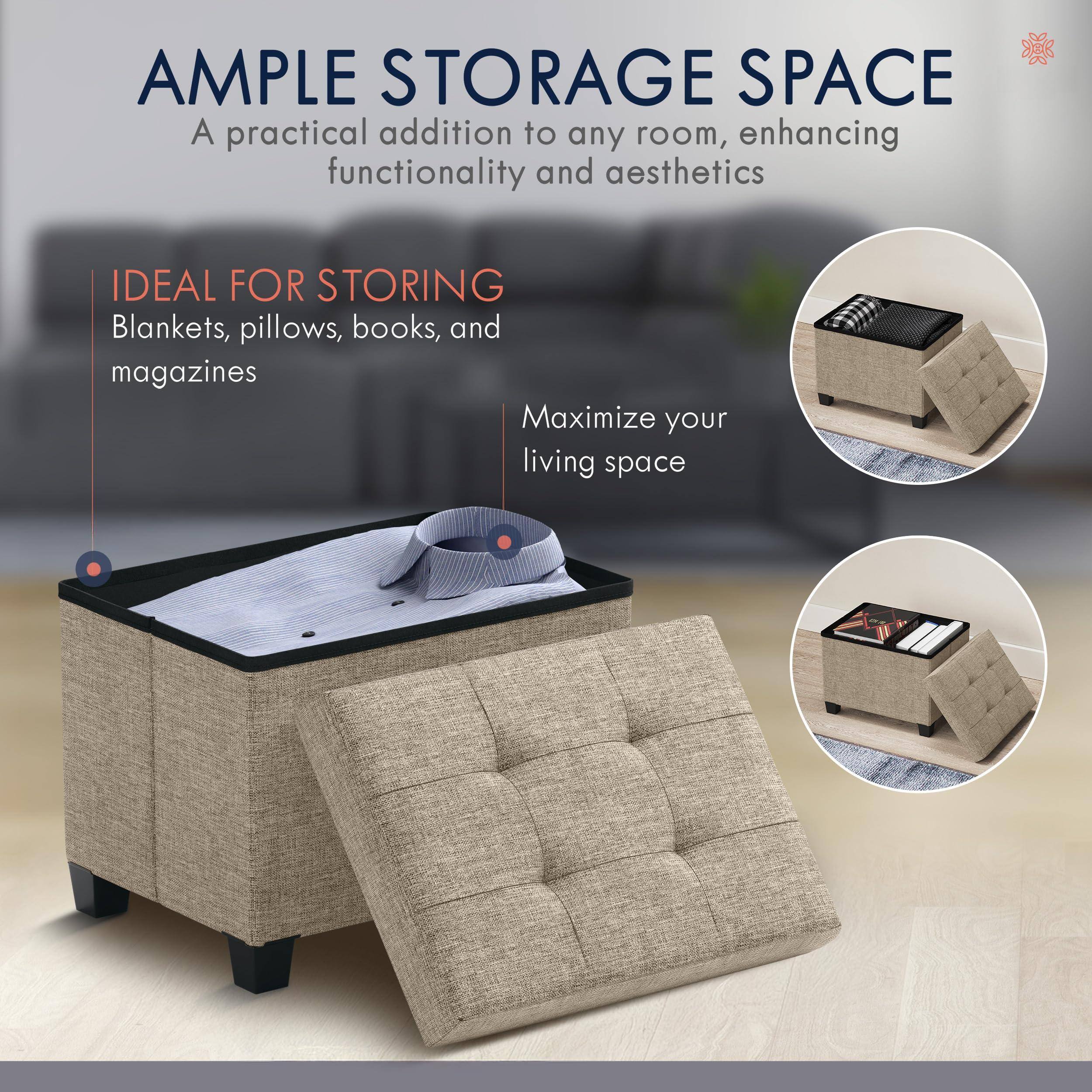**AMPLE STORAGE SPACE**  
A practical addition to any room, enhancing functionality and aesthetics  

**IDEAL FOR STORING**  
Blankets, pillows, books, and magazines  

Maximize your living space