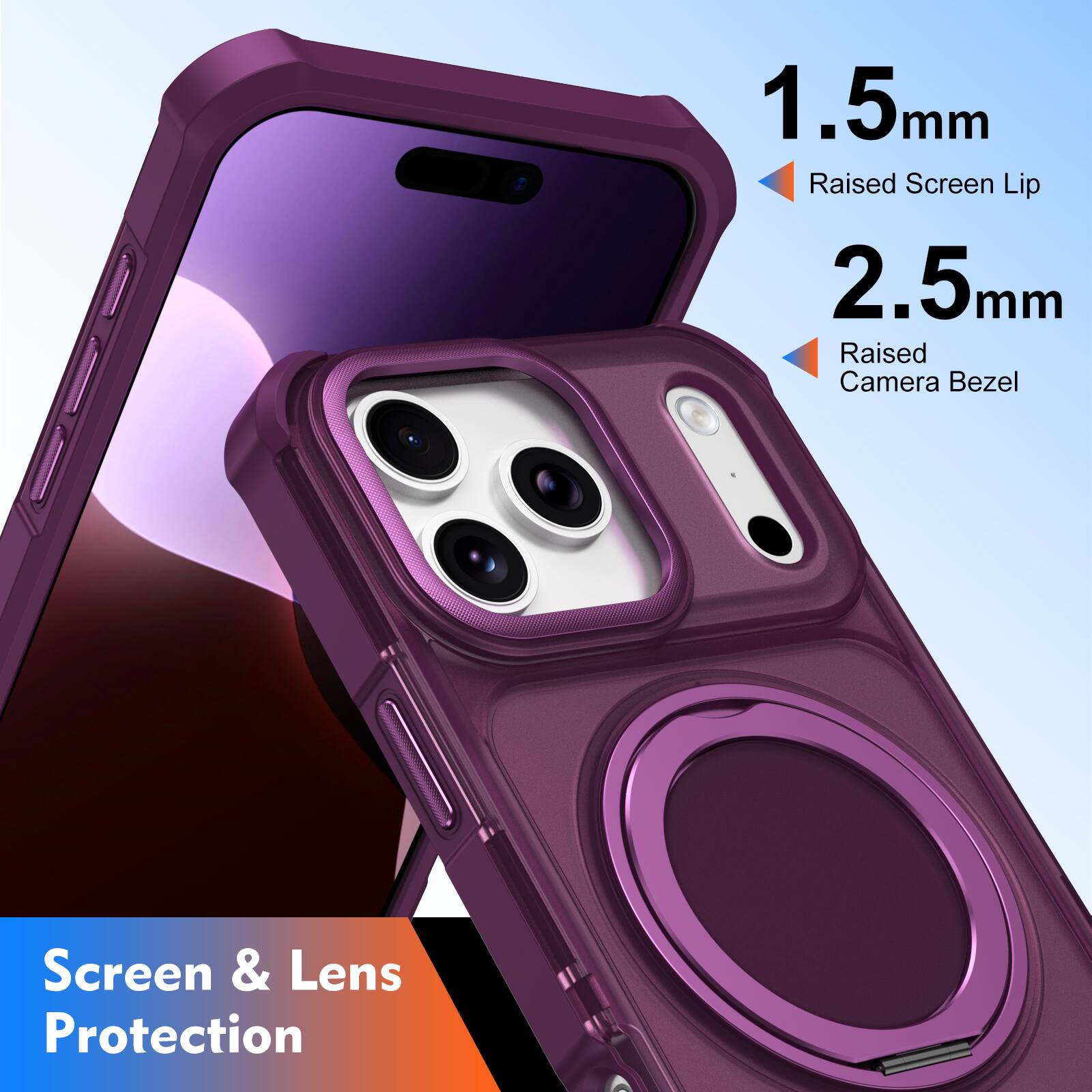 1.5mm Raised Screen Lip  
2.5mm Raised Camera Bezel  
Screen & Lens Protection