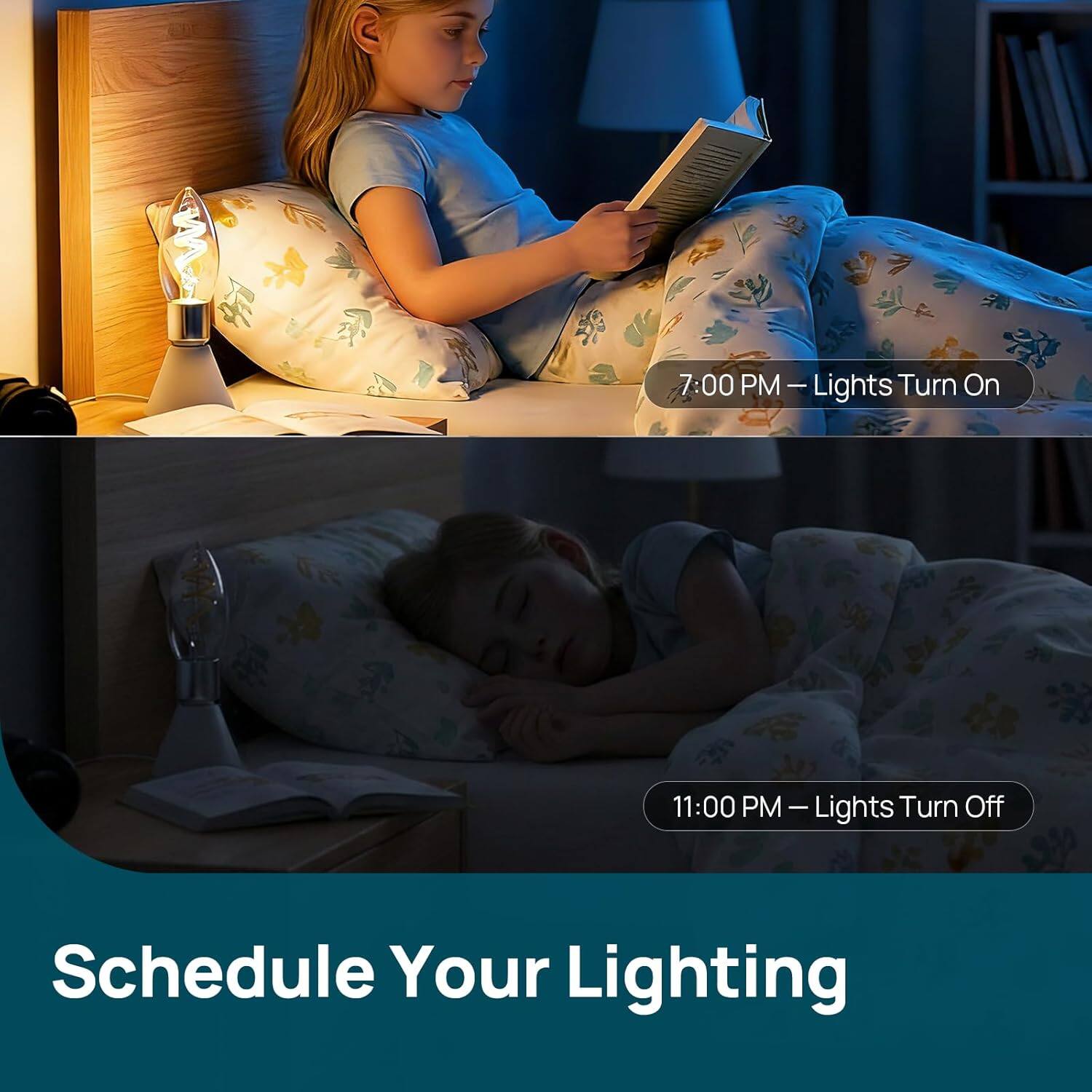7:00 PM - Lights Turn On  
11:00 PM - Lights Turn Off  

Schedule Your Lighting