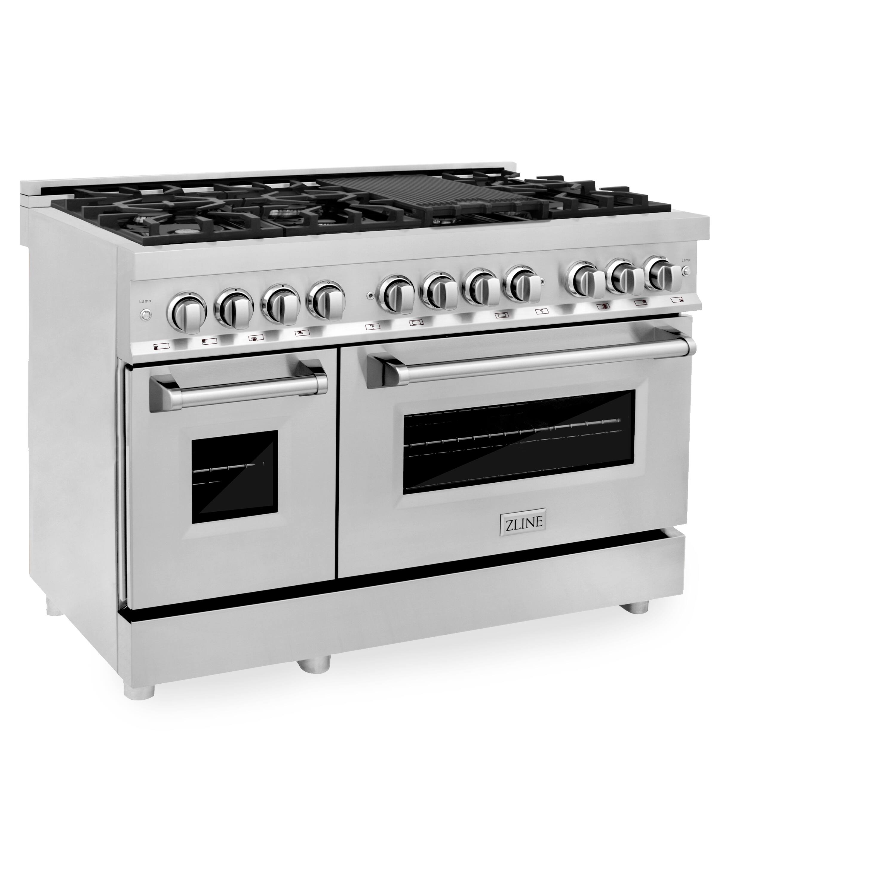 Alt View 19. ZLINE - 48" Legacy Dual Fuel Range w/ 7 Burner Gas Cooktop and 2 Electric Ovens (RA48) - Stainless steel.