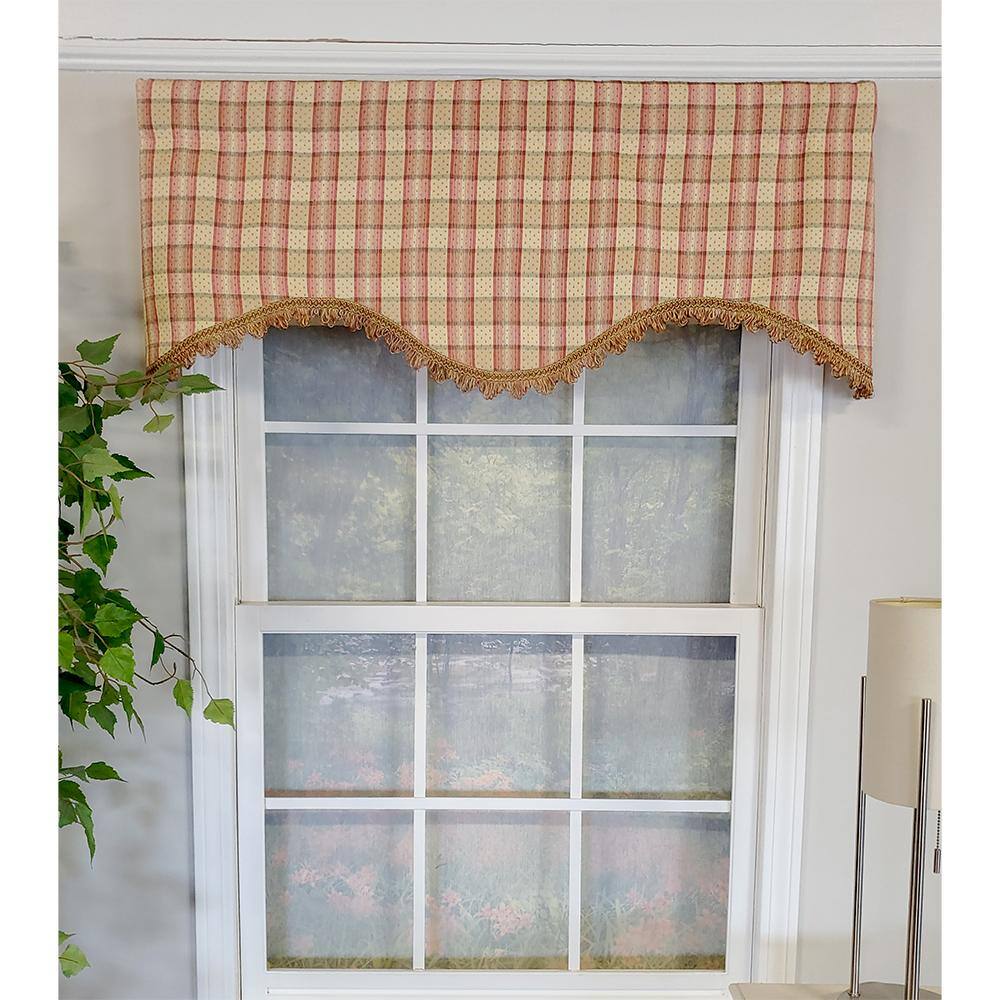 Angle. RLF Home - RLF Home Dotted Squares Cornice 3" Rod Pocket Lining Luxurious and Elegant Window Treatment Valance 50" x 17" Peach - Peach.