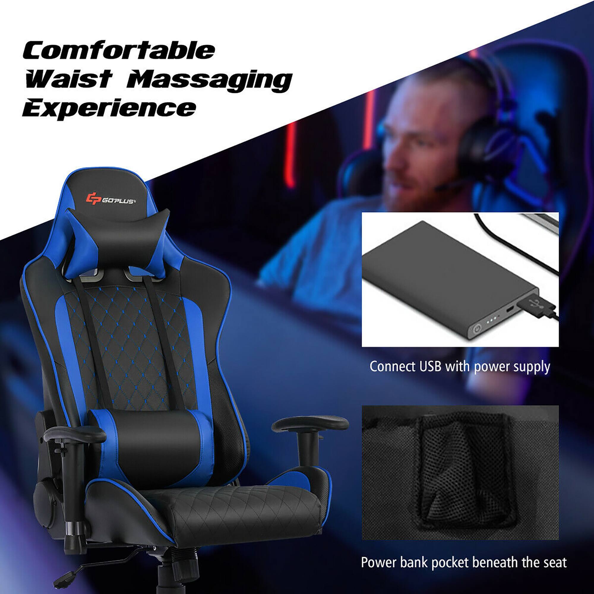 Comfortable Waist Massaging Experience: GOPLUS GOPLUS Connect USB with power supply Power bank pocket beneath the seat