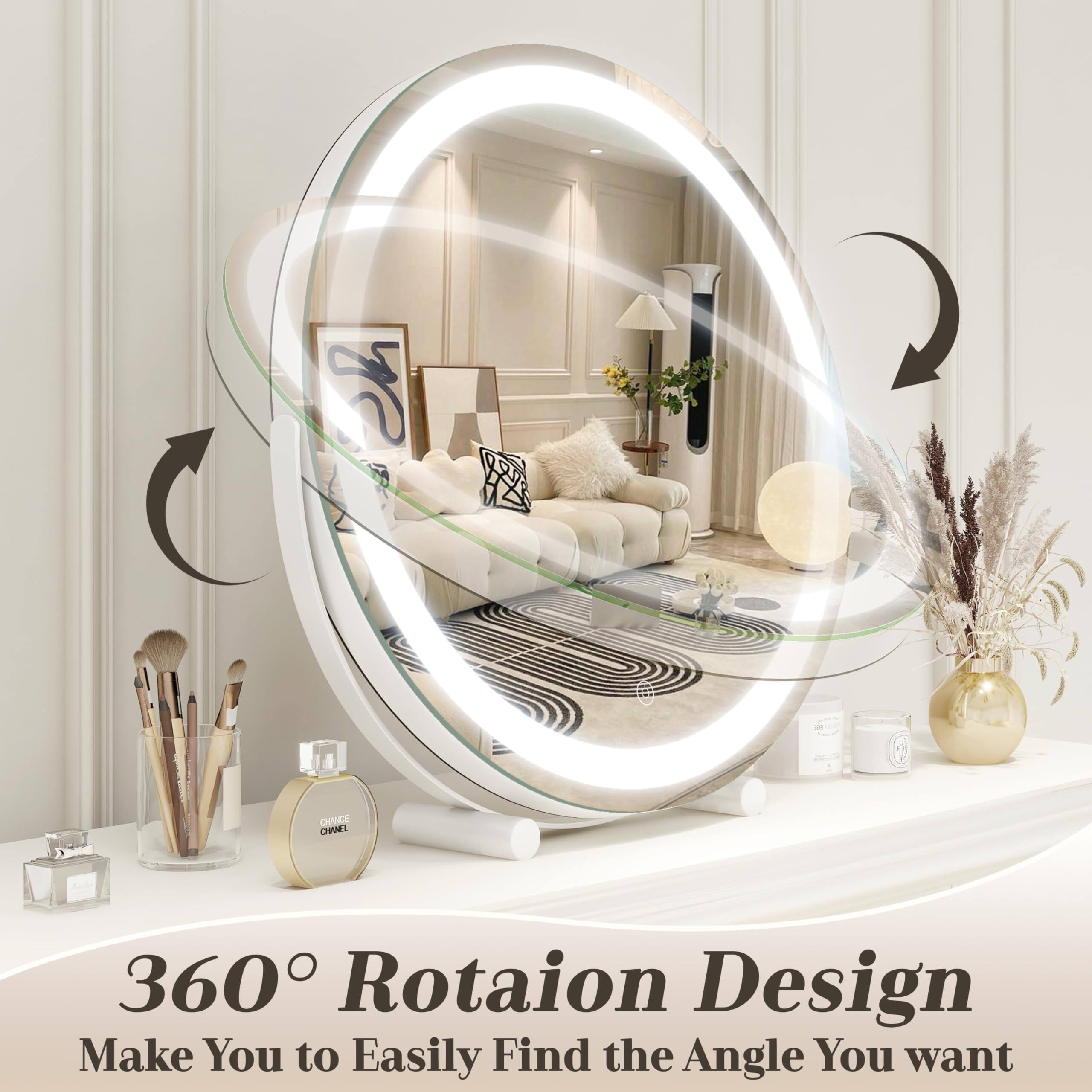 Alt View 3. Cedar Assembly - Mirror LED Lighted Vanity Makeup Multi-Color Dimmable for Desk Premium Quality Stylish Design - Gold-18"L x 18"W.