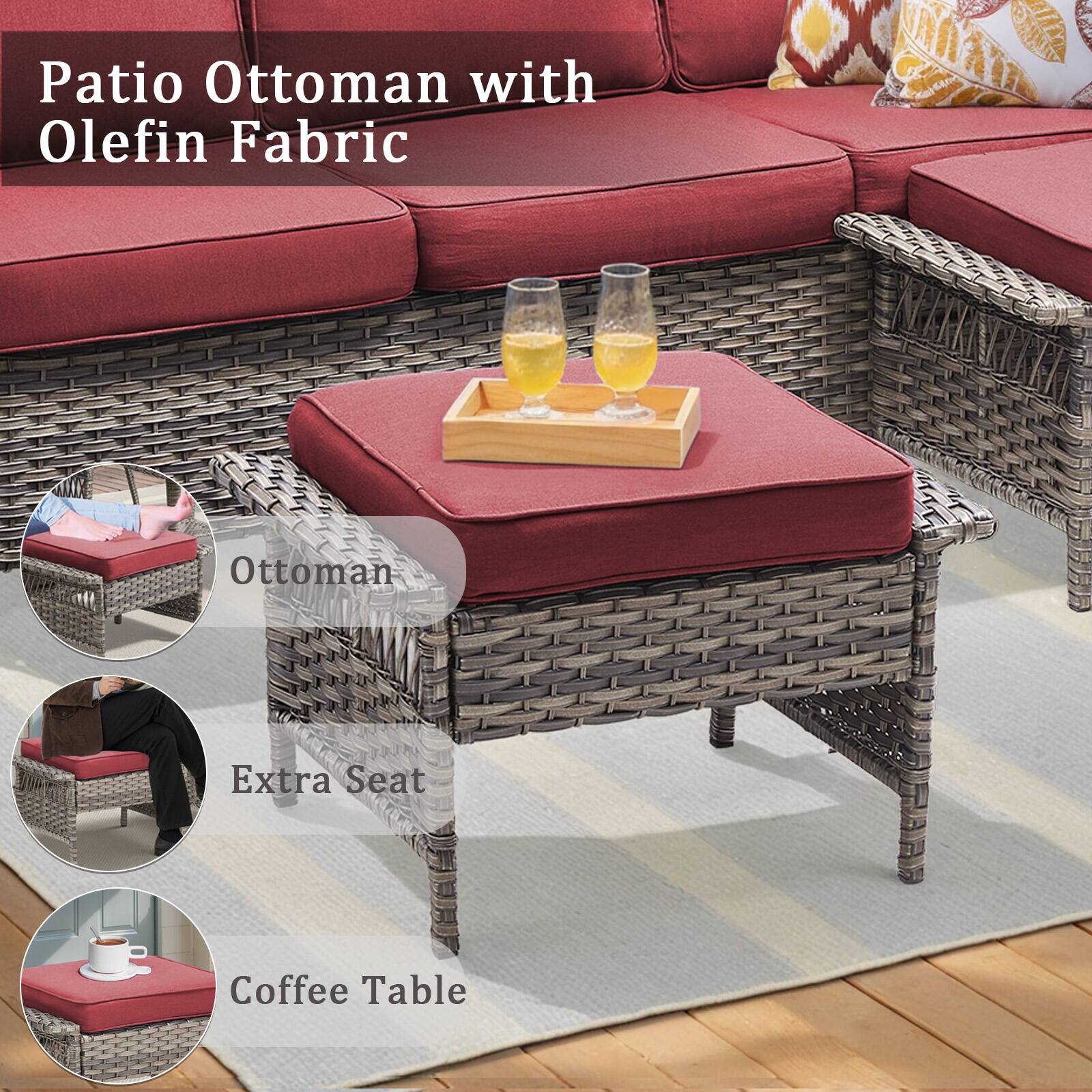 Patio Ottoman with Olefin Fabric

- Ottoman
- Extra Seat
- Coffee Table