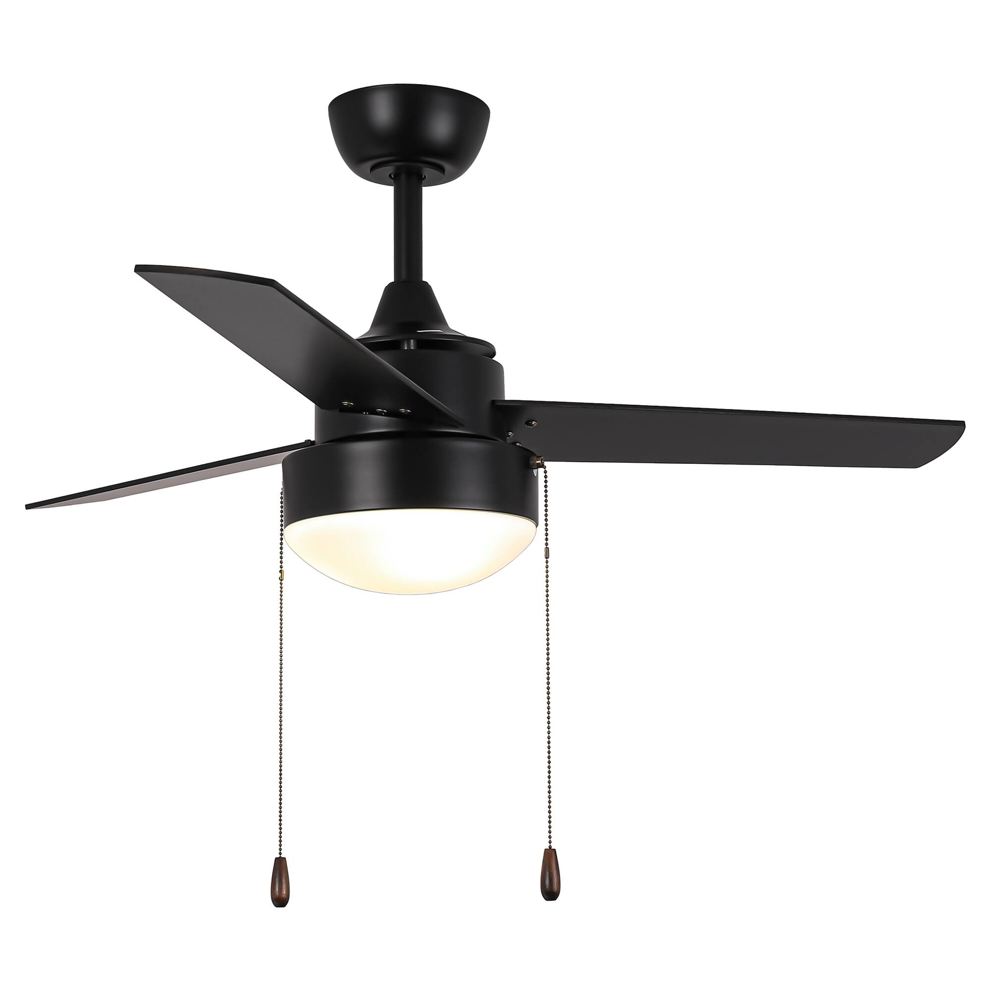 Alt View 1. Vaczon - 42" Modern Black 3-Speed AC Motor Ceiling Fan with Pull Chain - Black.