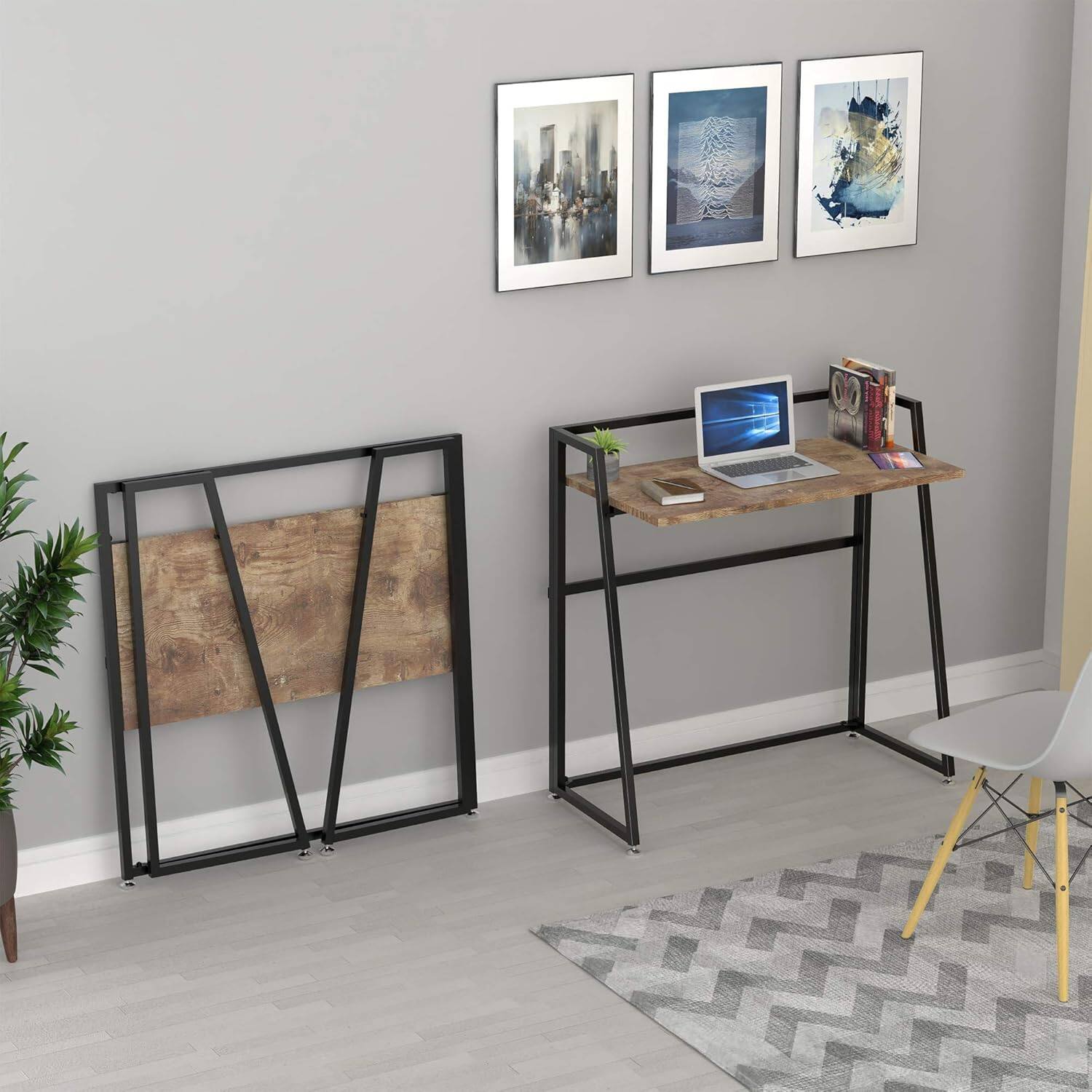 Back. Eureka Ergonomic - 33" Teak Wood Folding Computer Desk - No Assembly Small Space Workstation - Rustic Brown.
