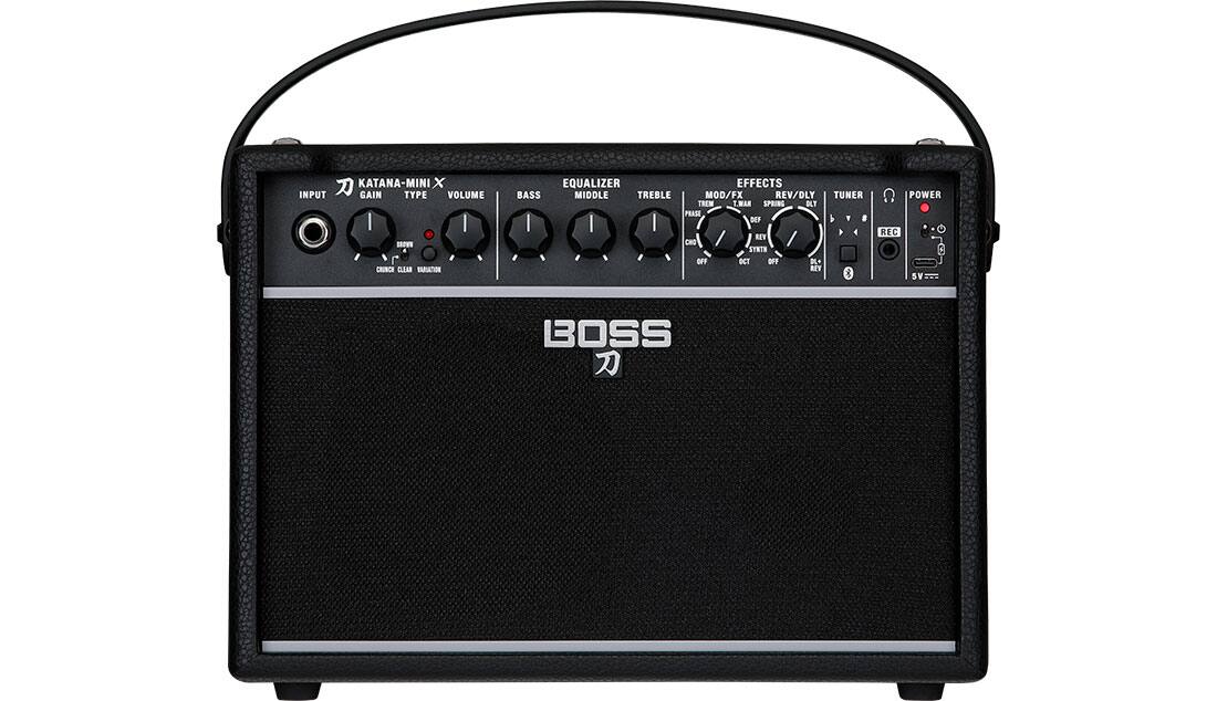 KATANA-MINI X  
INPUT GAIN TYPE VOLUME BROWN CHUNCH CLEAN  
EQUALIZER BASS MIDDLE TREBLE  
EFFECTS MOD/FX REV/DLY  
TUNER  
POWER  
REC  
SV...  
BOSS