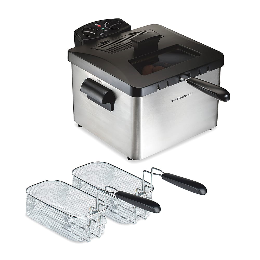 Angle. Hamilton Beach - Professional 12 Cup Deep Fryer with 3 Baskets - Silver/Black.