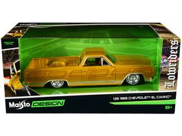 1965 Chevrolet El Camino Lowrider with Graphics "Lowriders" Series 1/25 Diecast Model Car by Maisto - Gold Metallic