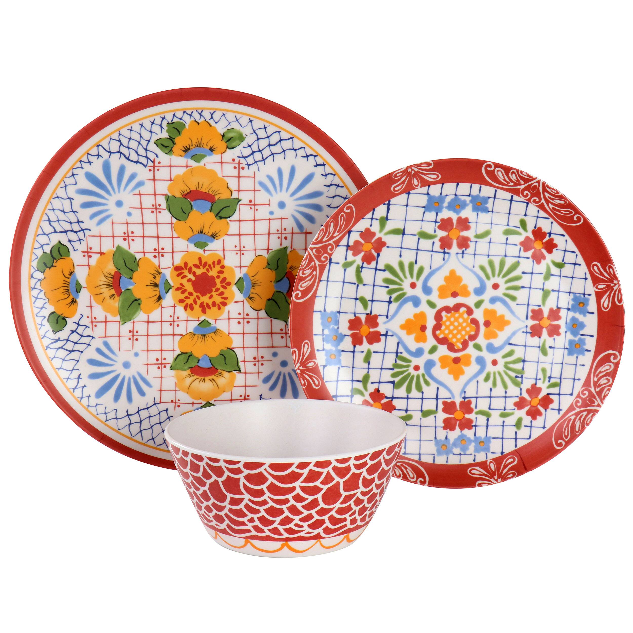 Alt View 3. Laurie Gates - Laurie Gates California Designs Tierra 12 Piece Bamboo Fiber Dinnerware Set in Multi-Color - Multi-Colored Floral Print.