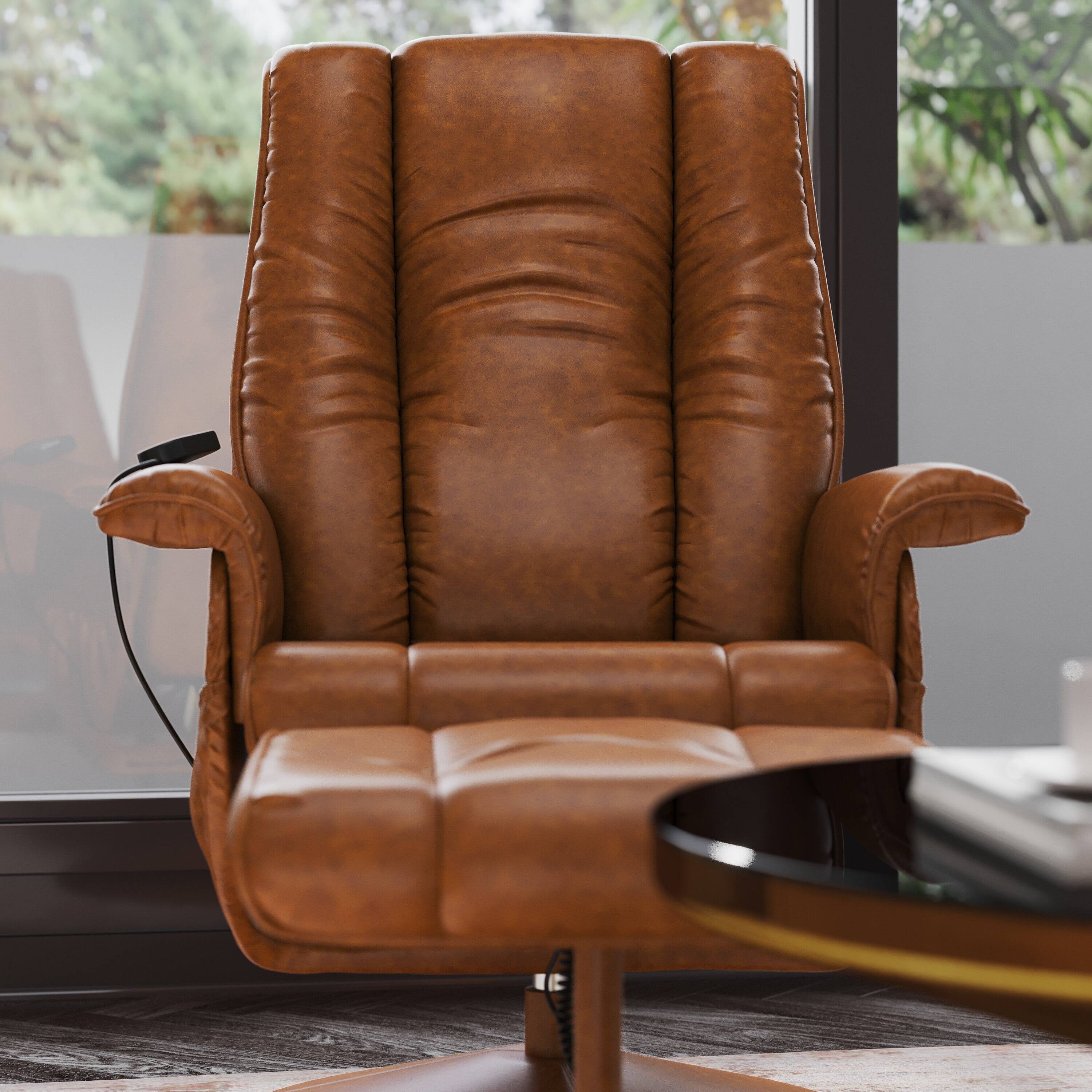 Alt View 3. Emma + Oliver - Massaging Multi-Position Recliner and Ottoman with Wrapped Base - Brown.