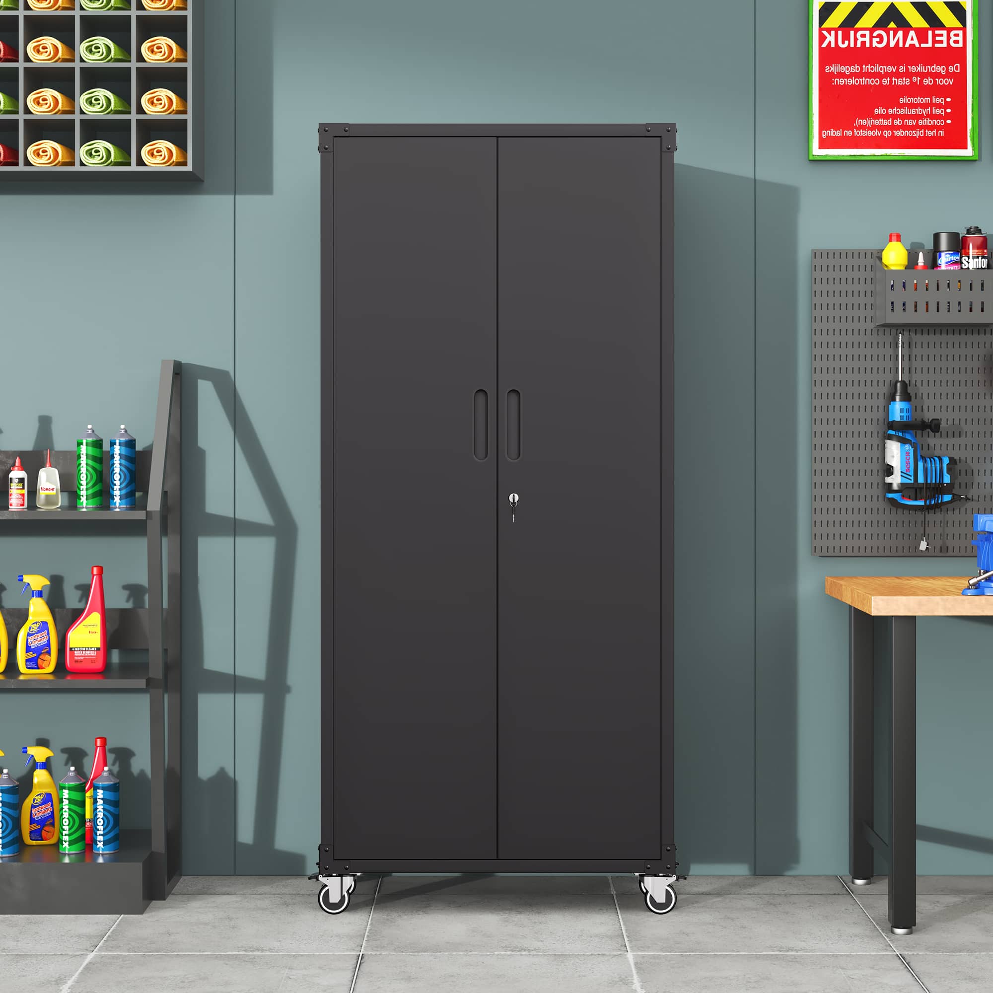 Anysun - Sleek All- Design Metal Garage Storage Cabinet with Ultra Large Capacity and Adjustable Shelves - Black