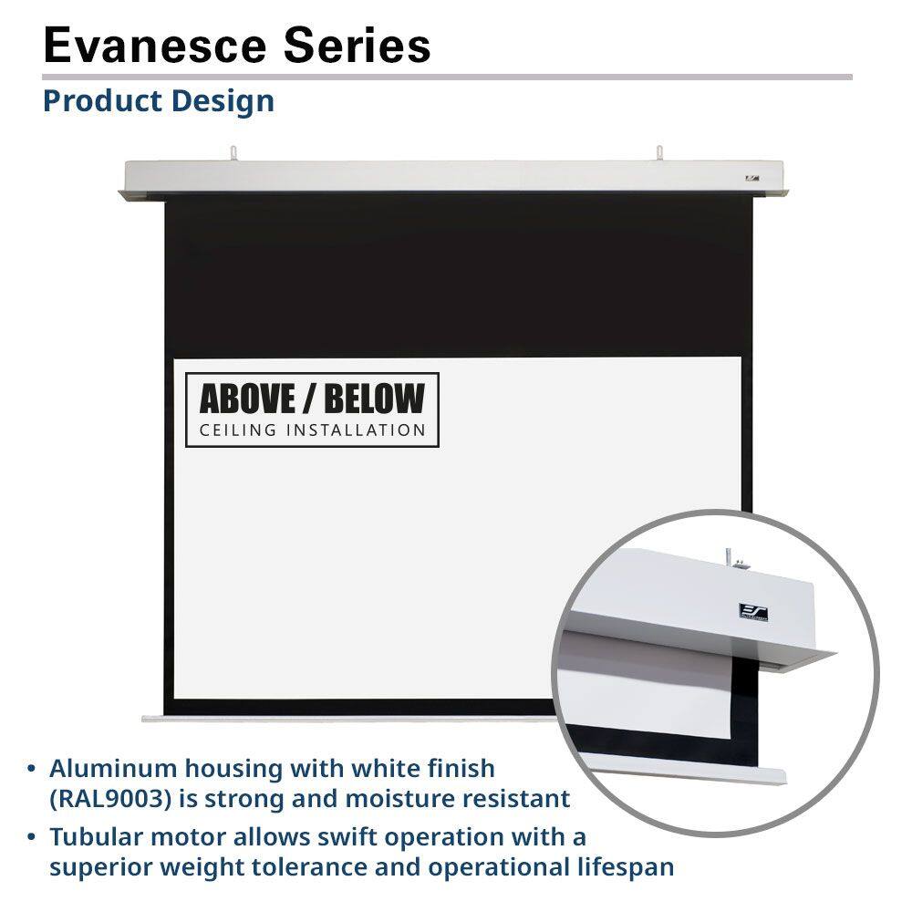 Evanesce Series  
Product Design  

ABOVE / BELOW  
CEILING INSTALLATION  

- Aluminum housing with white finish (RAL9003) is strong and moisture resistant  
- Tubular motor allows swift operation with a superior weight tolerance and operational lifespan