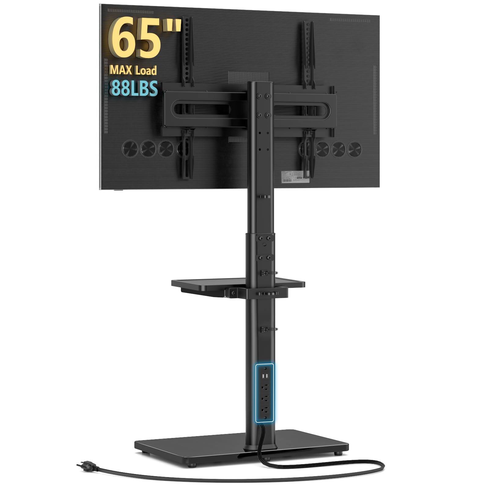Black Floor TV Stand with Power Outlet