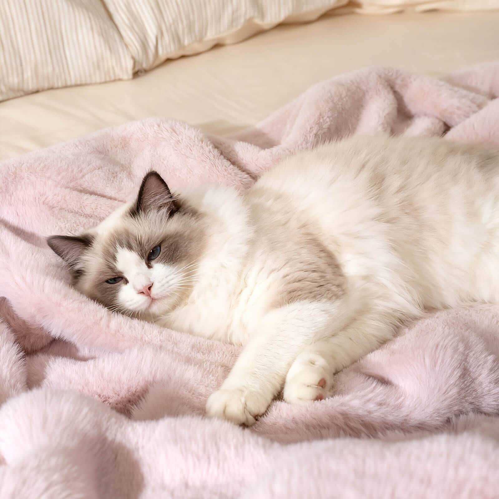 Alt View 5. Costway - Costway 80" x 60" Bubble Faux Rabbit Fur Throw Blanket with 2-Sided Design for Winter - Pink.