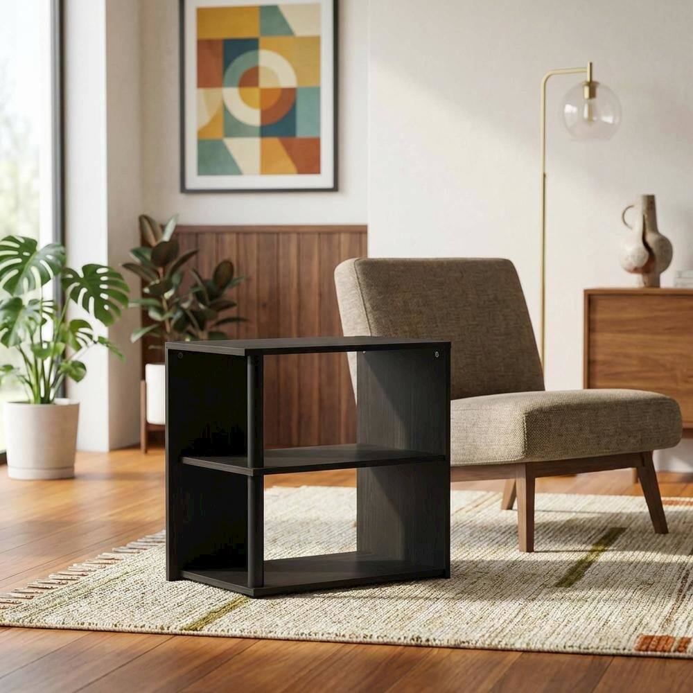 Alt View 3. FurniFact - Espresso and Black 2-Tier End Table with Modern Design - Espresso/Black.