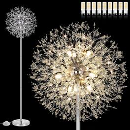 Nordic Hygge - 69'' Crystal Floor Lamp for Living Room, Modern Standing Lamp with 738PCS K9 Crystals, Tall Lamp Pole Light - Silver