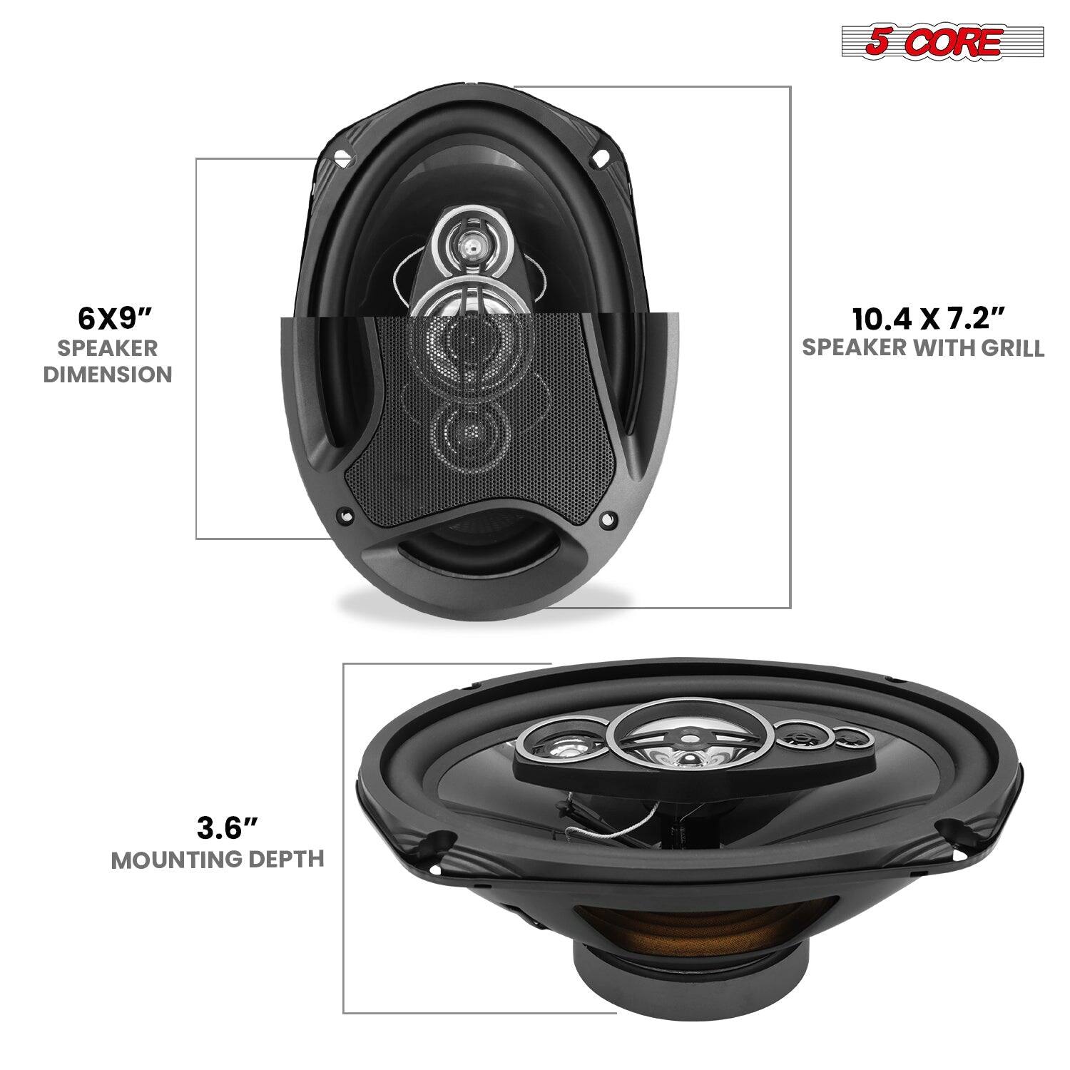 5 CORE, 6X9" SPEAKER DIMENSION, 10.4 X 7.2" SPEAKER WITH GRILL, 3.6" MOUNTING DEPTH
